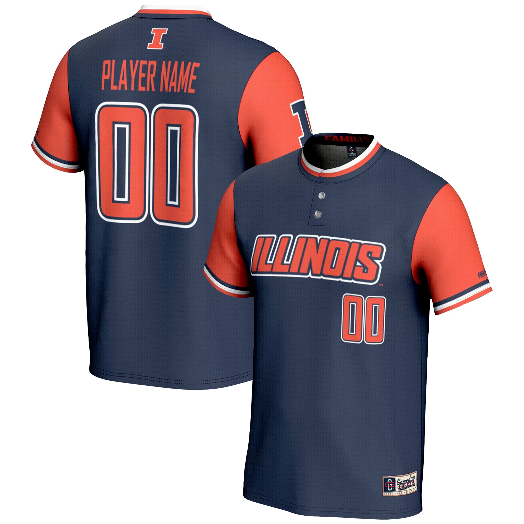 Hunk Wear - Illinois Fighting Illini GameDay Greats Unisex NIL Pick-A-Player Lightweight Softball Jersey - Navy