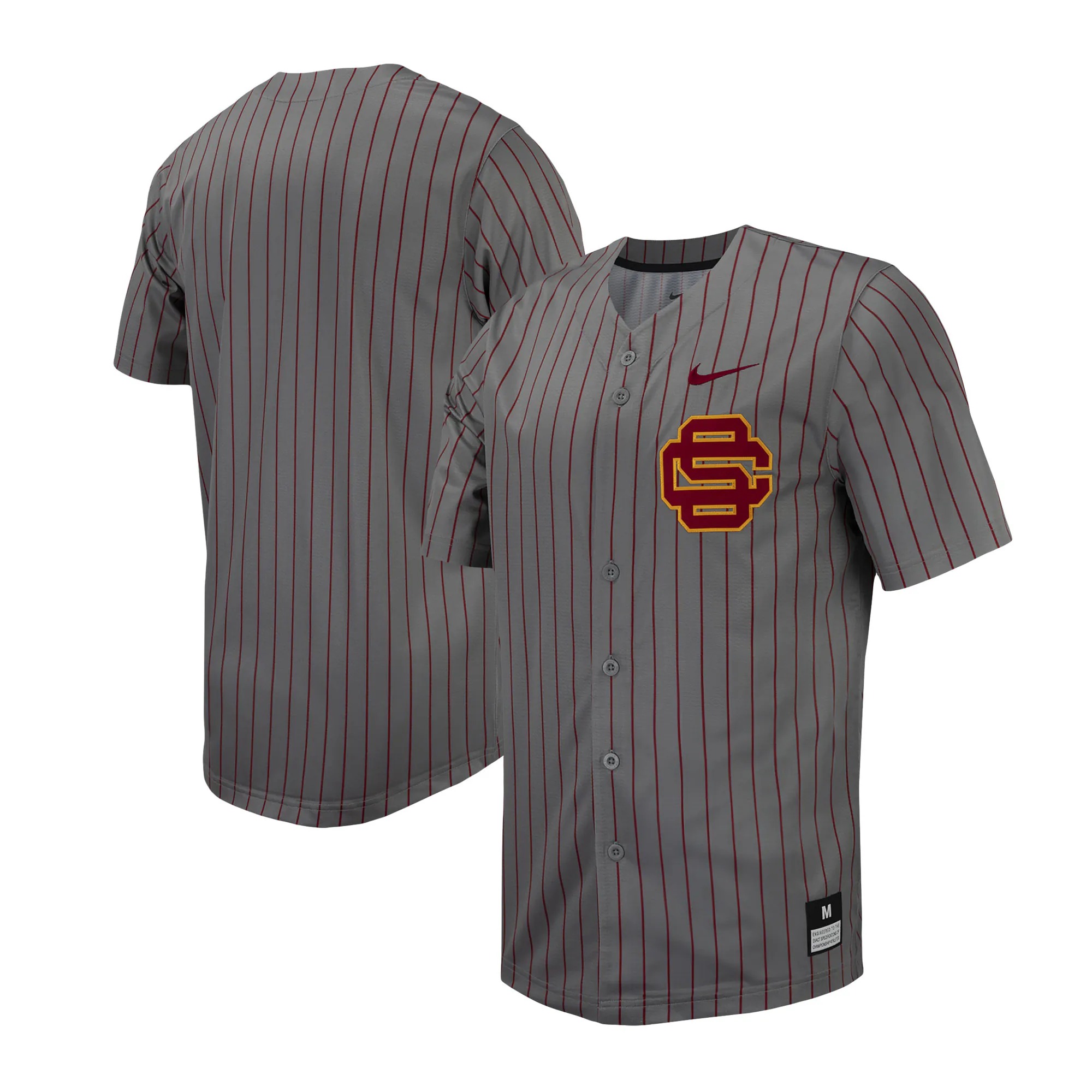 Hunk Wear - USC Trojans Nike Pinstripe Replica Full-Button Baseball Jersey - Steel