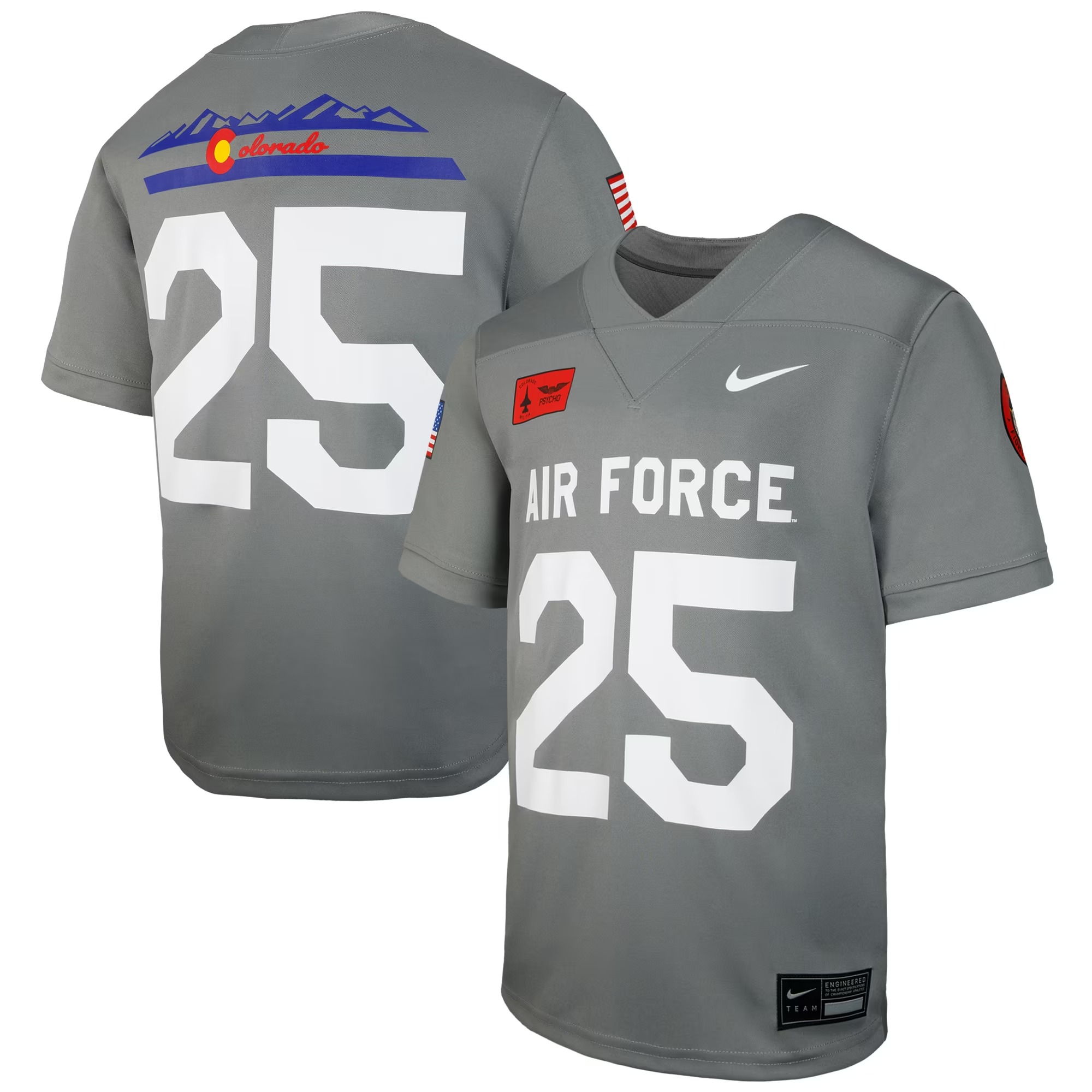 Hunk Wear - #25 Air Force Falcons Nike Youth APLS Fighting Falcon Collection Football Game Jersey ' Gray