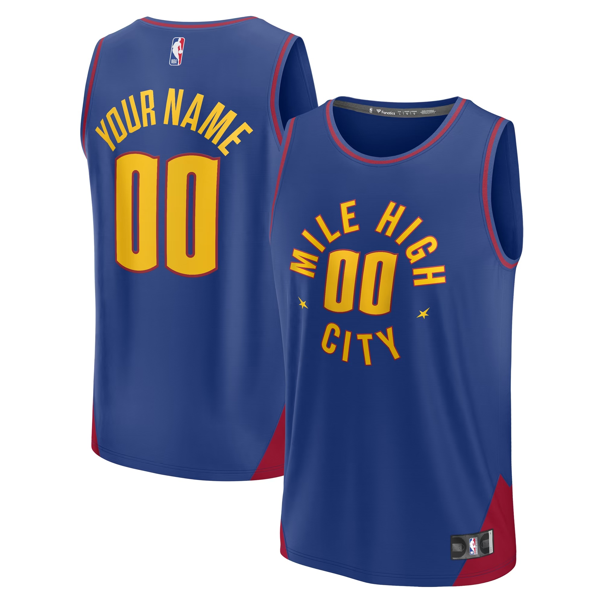 Hunk Wear - Denver Nuggets Fanatics Youth Fast Break Replica Custom Jersey - Statement Edition - Blue