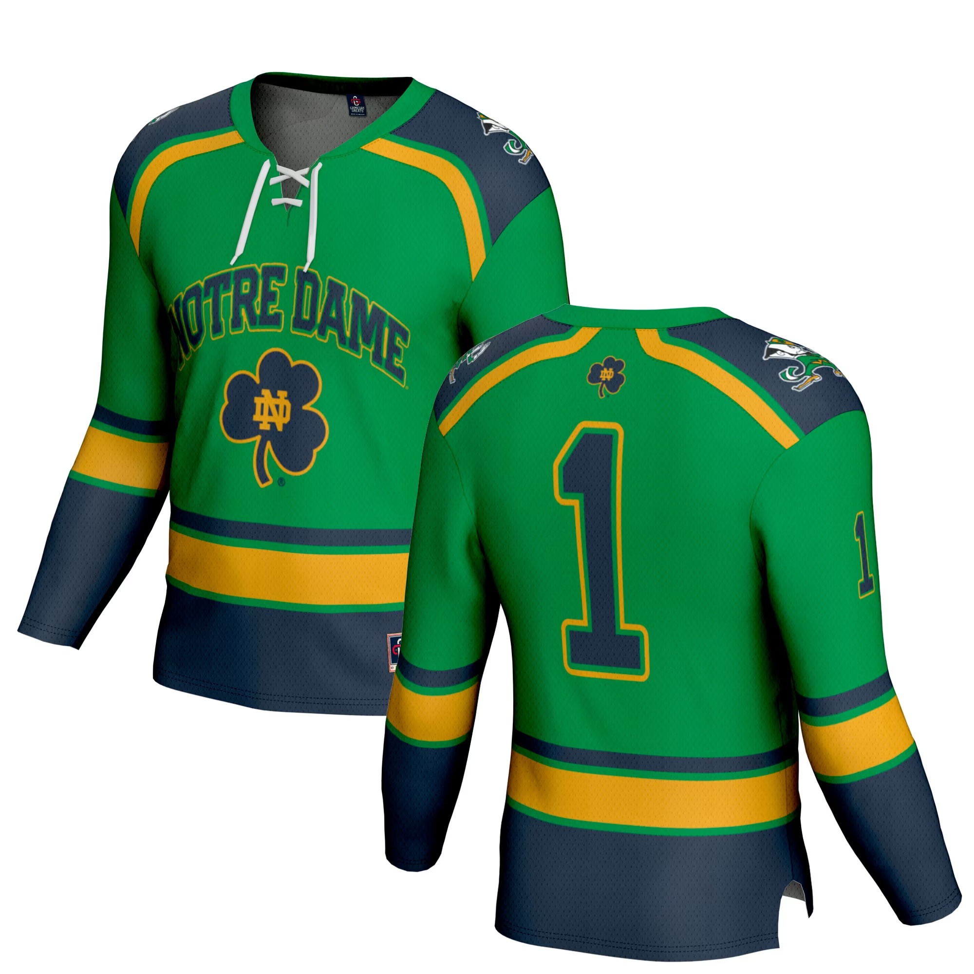 Hunk Wear - #1 Notre Dame Fighting Irish GameDay Greats Youth Lightweight Collegiate Hockey Fashion Jersey - Green