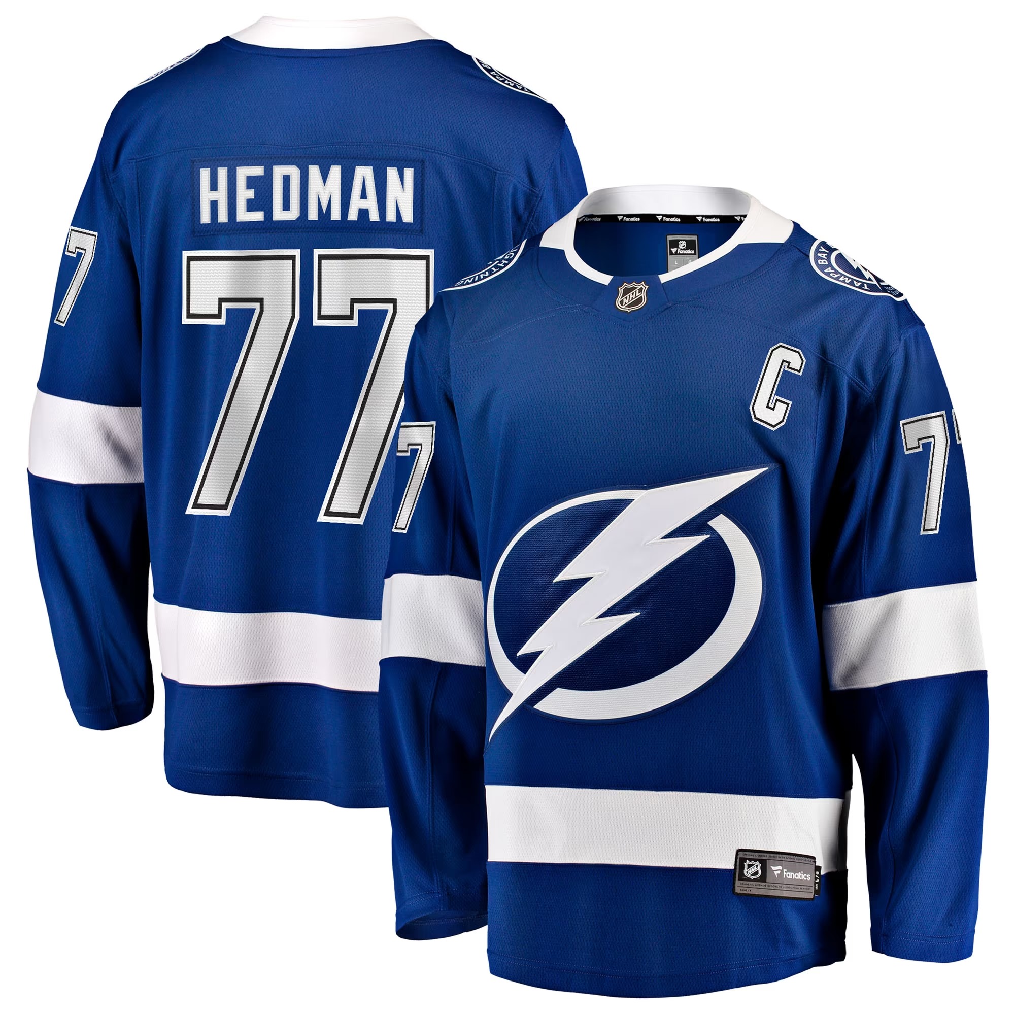 Hunk Wear - Victor Hedman Tampa Bay Lightning Fanatics Home Captain Patch Breakaway Jersey - Blue