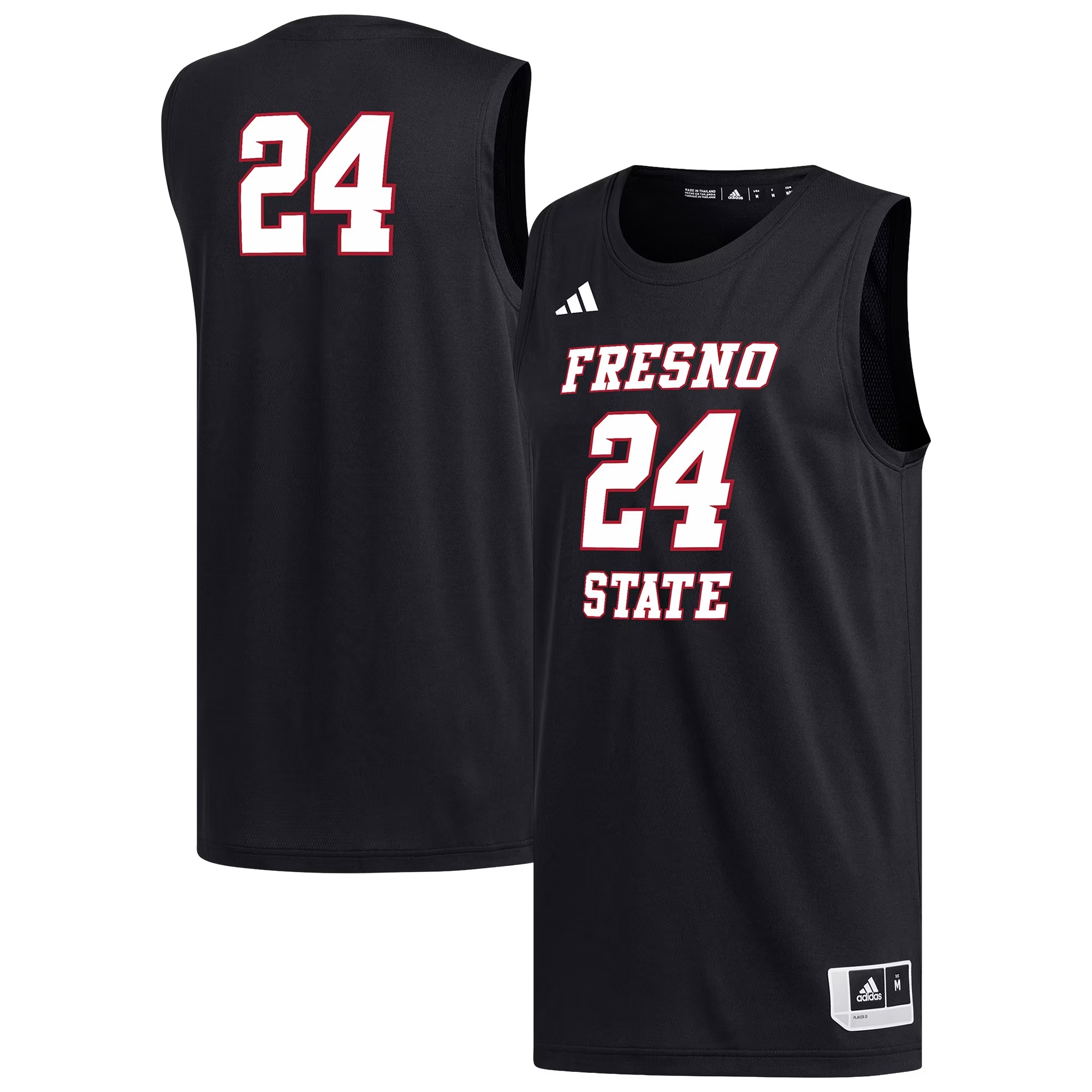Hunk Wear - #24 Fresno State Bulldogs adidas Replica Basketball Jersey - Black