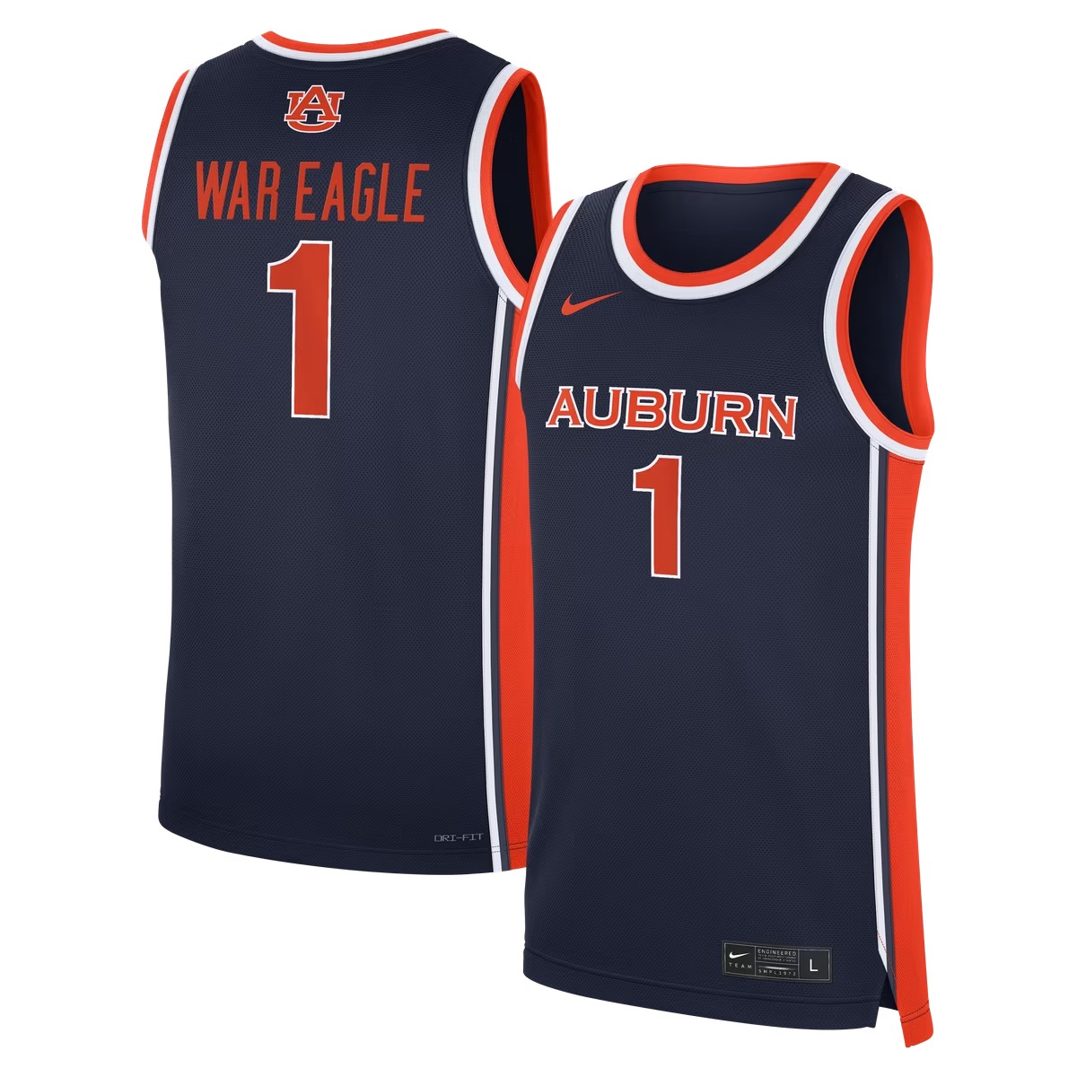 Hunk Wear - Auburn Tigers Nike #1 Road War Eagle Replica Basketball Jersey - Navy