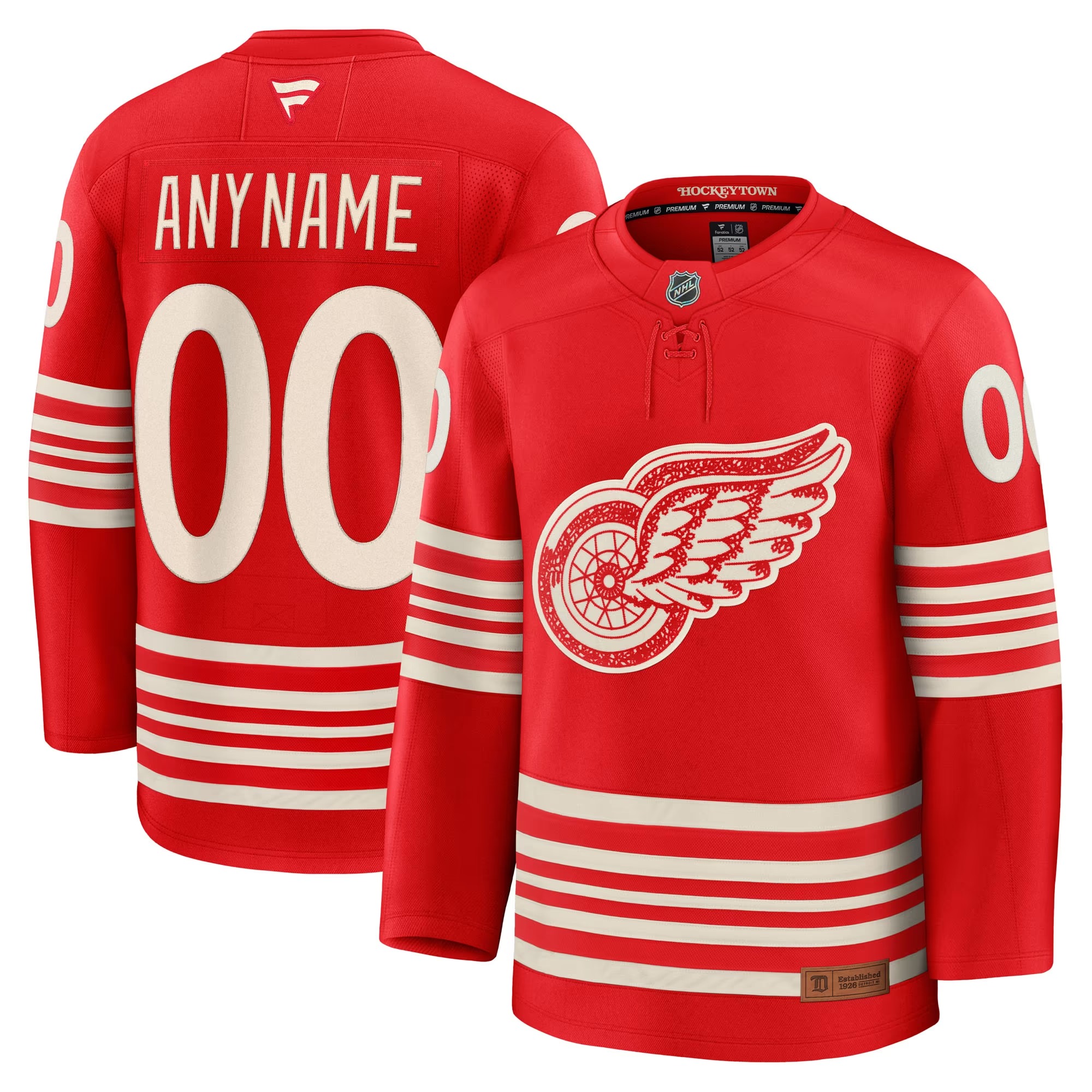 Hunk Wear - Detroit Red Wings Fanatics Centennial Premium Custom Jersey - Red