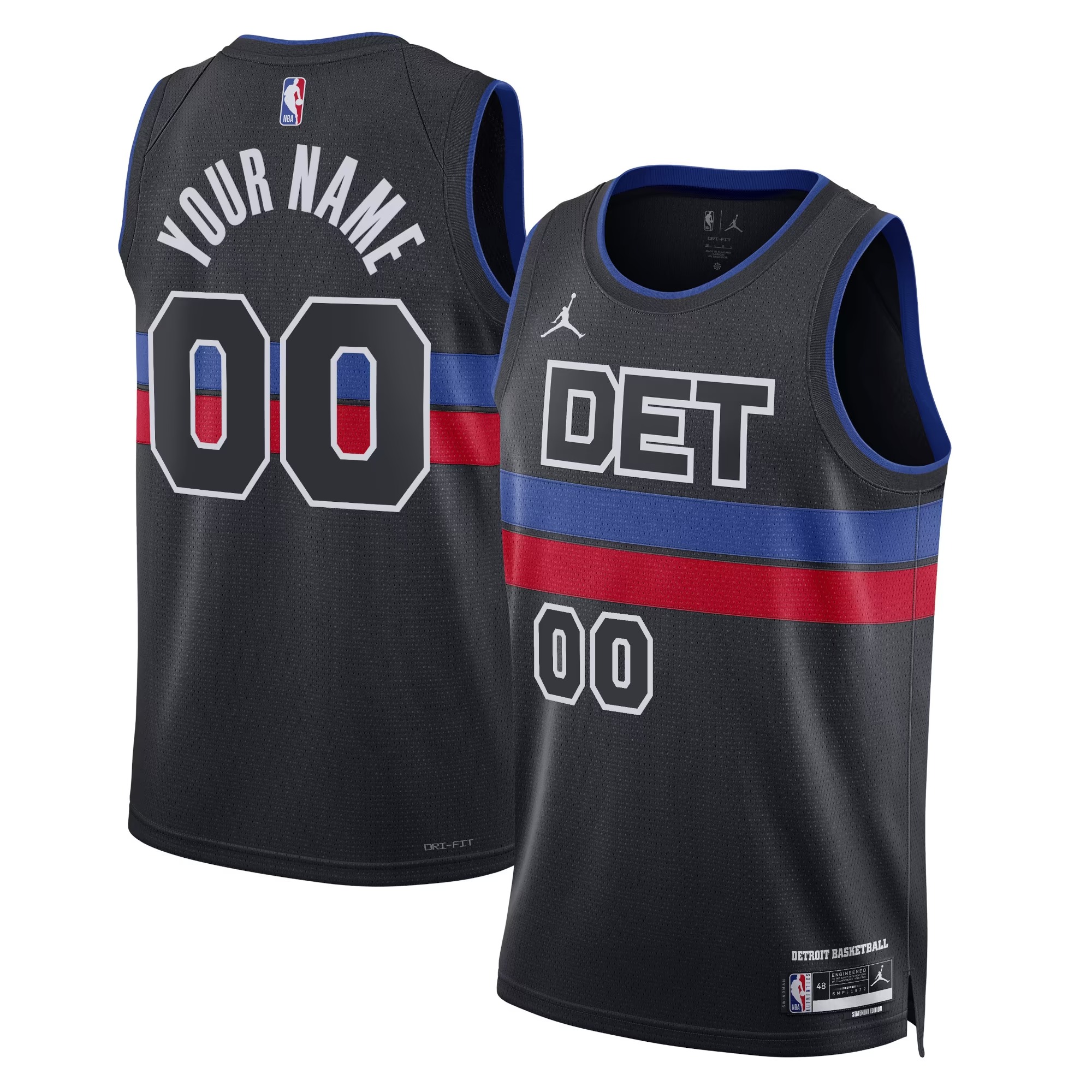 Hunk Wear - Detroit Pistons Jordan Brand Unisex 2022_23 Swingman Custom Jersey - Statement Edition - Blue