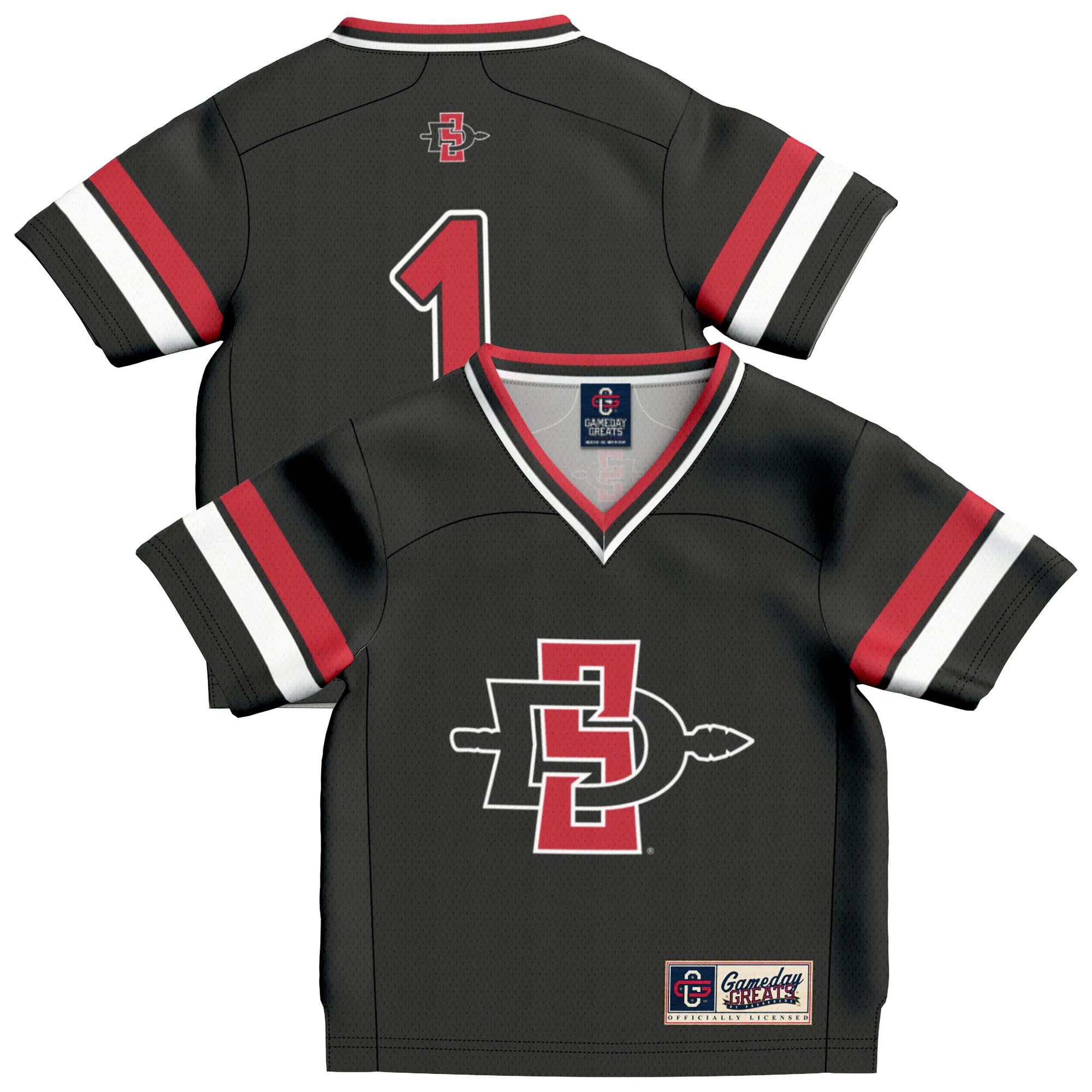 Hunk Wear - #1 San Diego State Aztecs GameDay Greats Toddler Lightweight Collegiate Football Fashion Jersey - Black