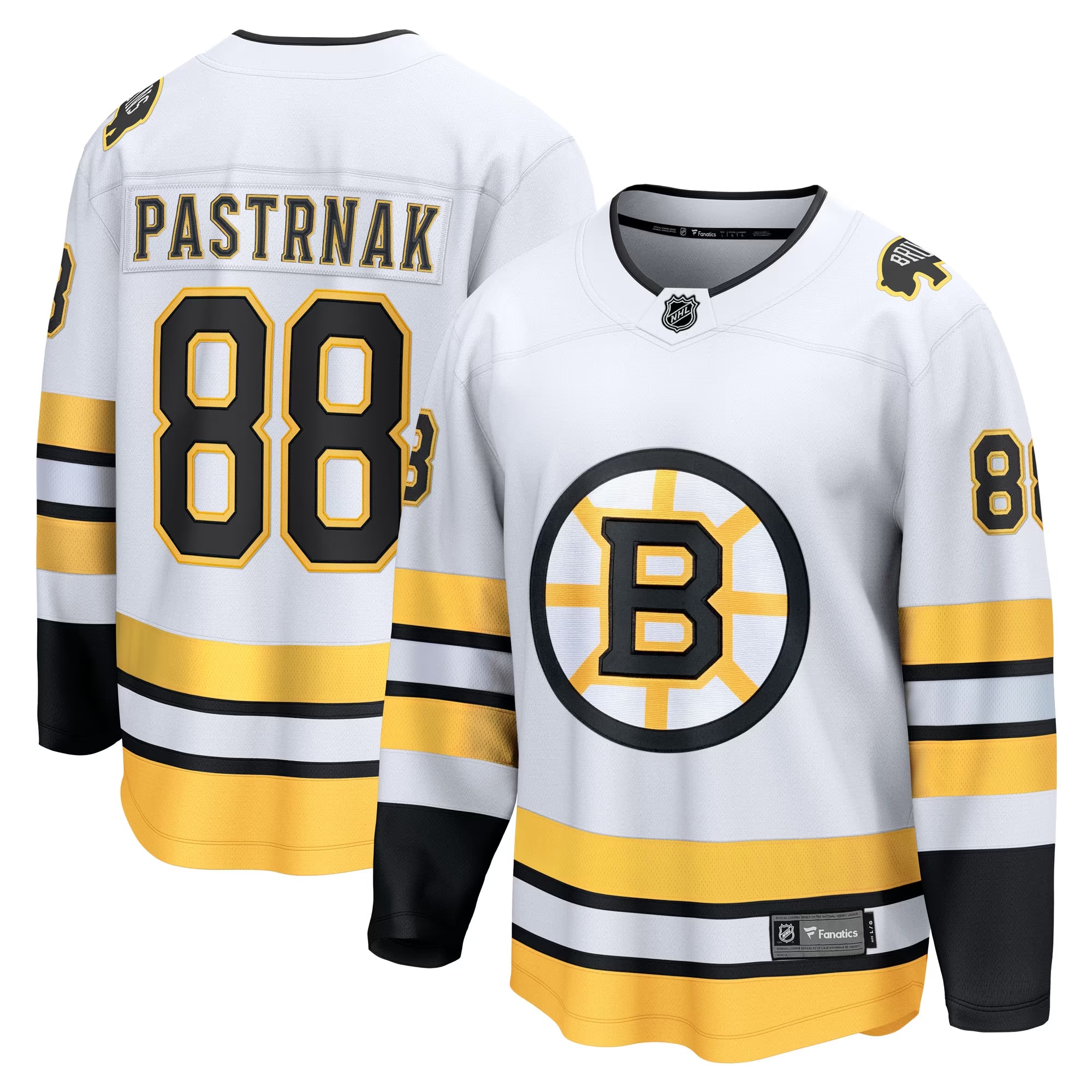 Hunk Wear - David Pastrnak Boston Bruins Fanatics Away Breakaway Player Jersey - White