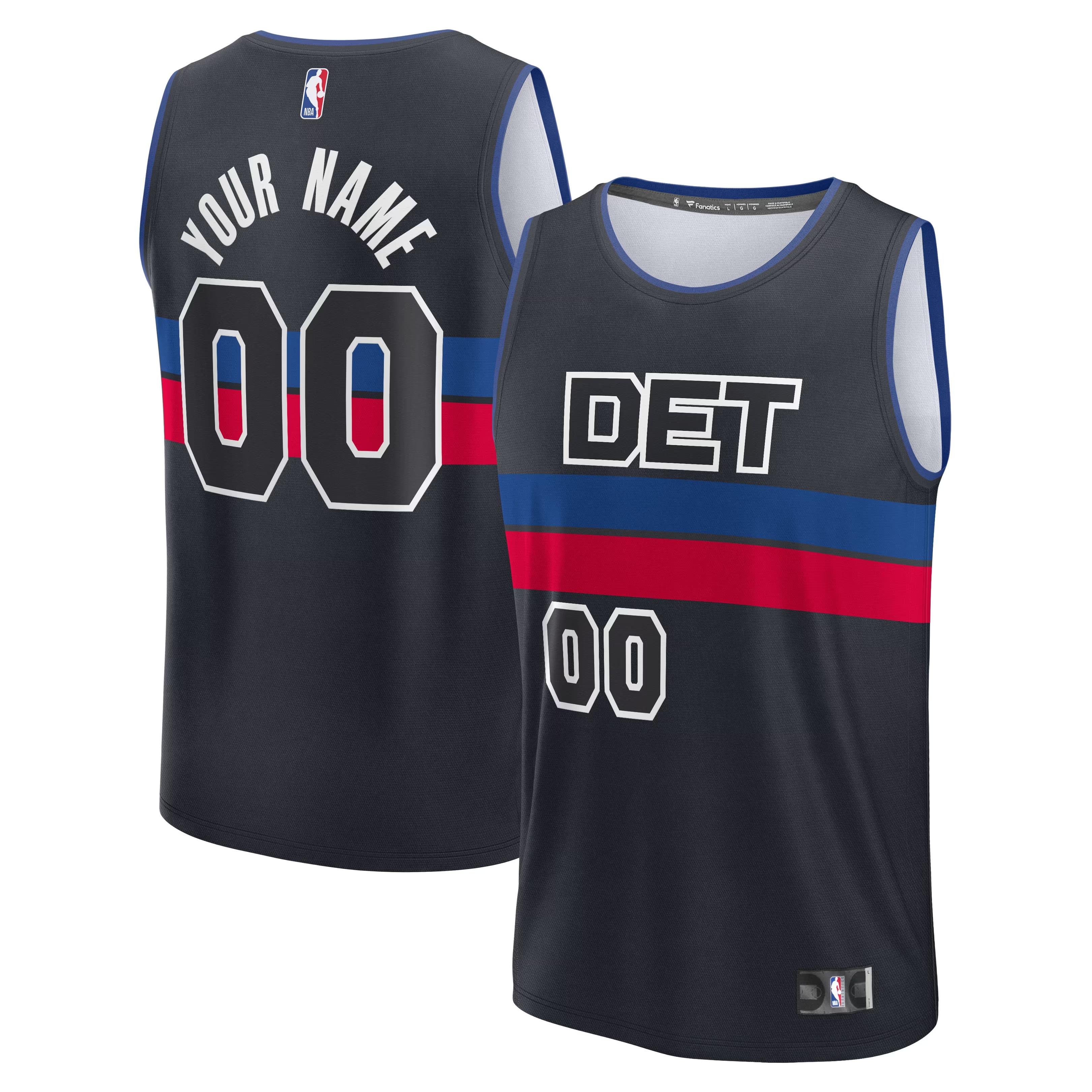 Hunk Wear - Detroit Pistons Fanatics Fast Break Custom Jersey - Statement Edition - Black