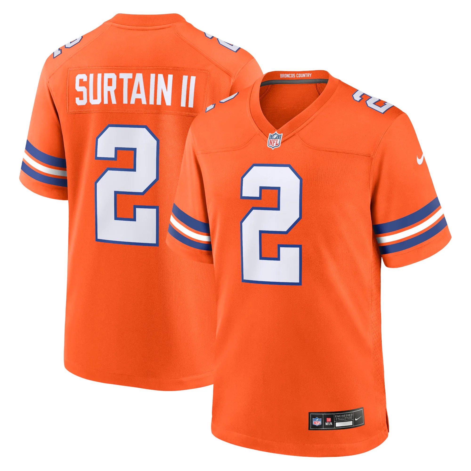 Hunk Wear - Patrick Surtain II Denver Broncos Nike Mile High Collection 1977 Throwback Player Game Jersey - Orange