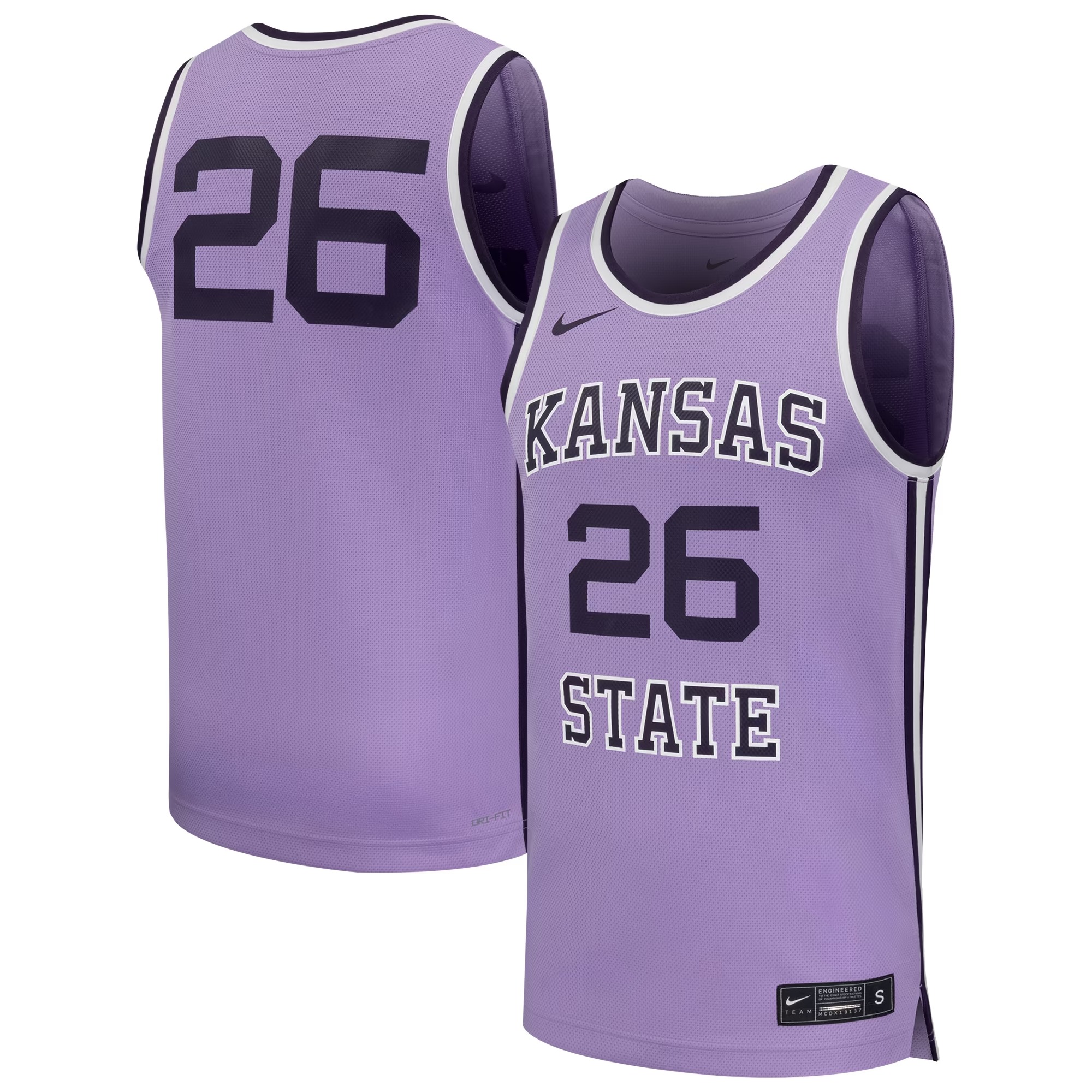 Hunk Wear - #26 Kansas State Wildcats Nike Replica Basketball Jersey - Purple