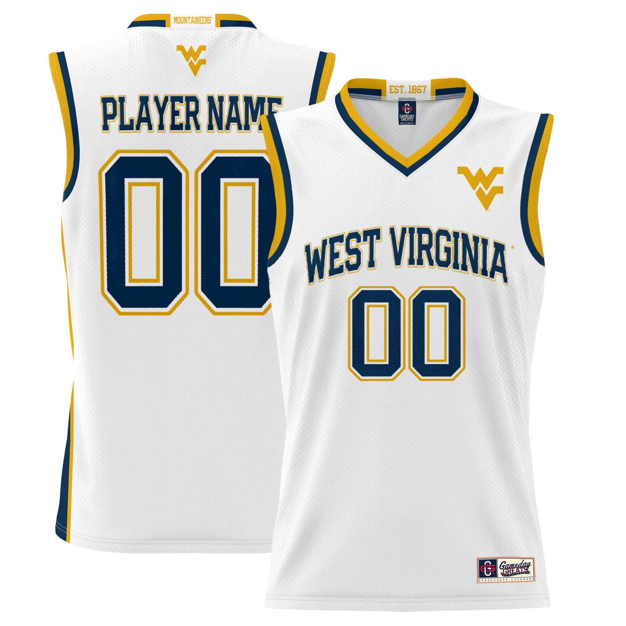 Hunk Wear - West Virginia Mountaineers GameDay Greats Youth NIL Pick-A-Player Lightweight Men's Basketball Jersey - White