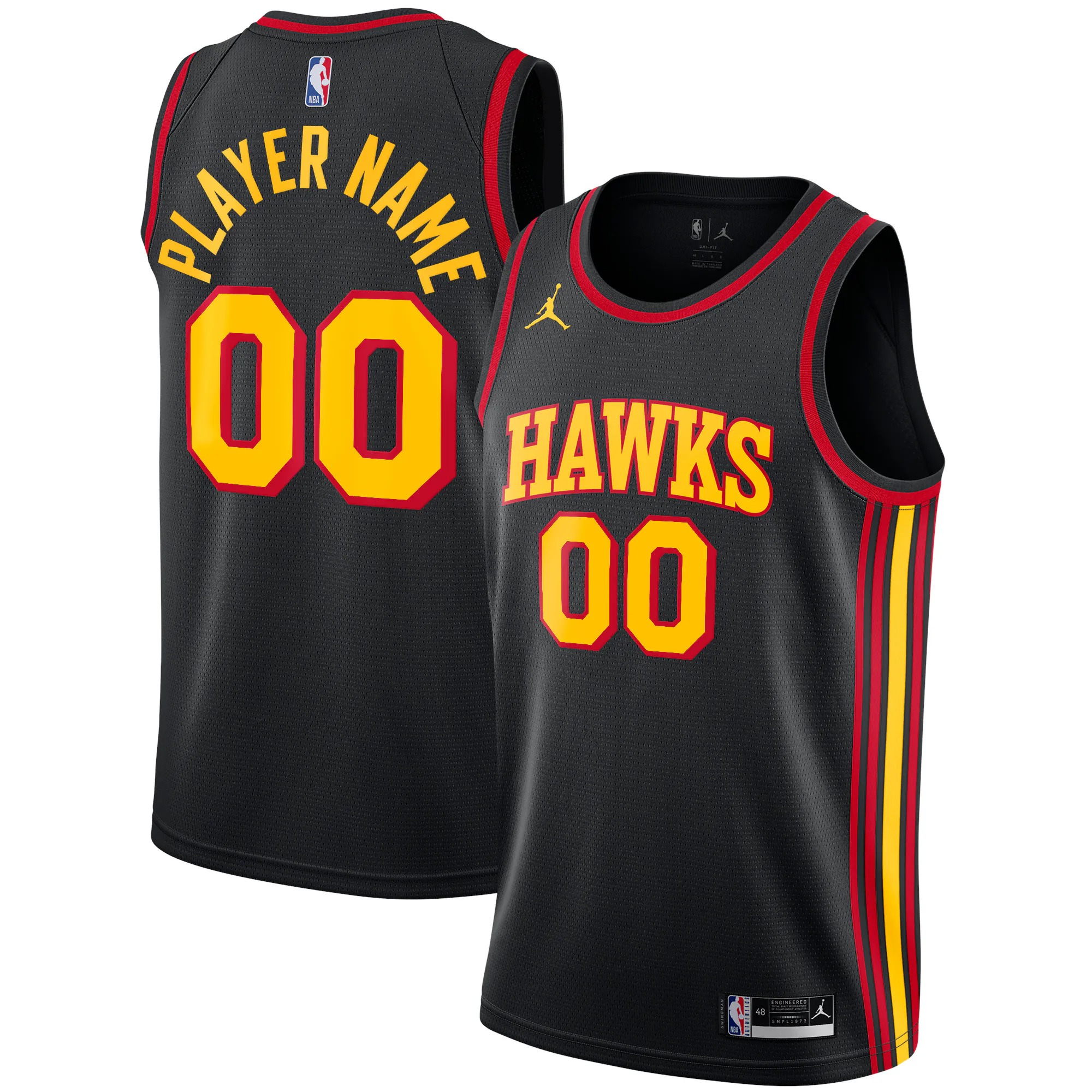 Hunk Wear - Atlanta Hawks Jordan Brand Swingman Custom Jersey - Statement Edition - Black