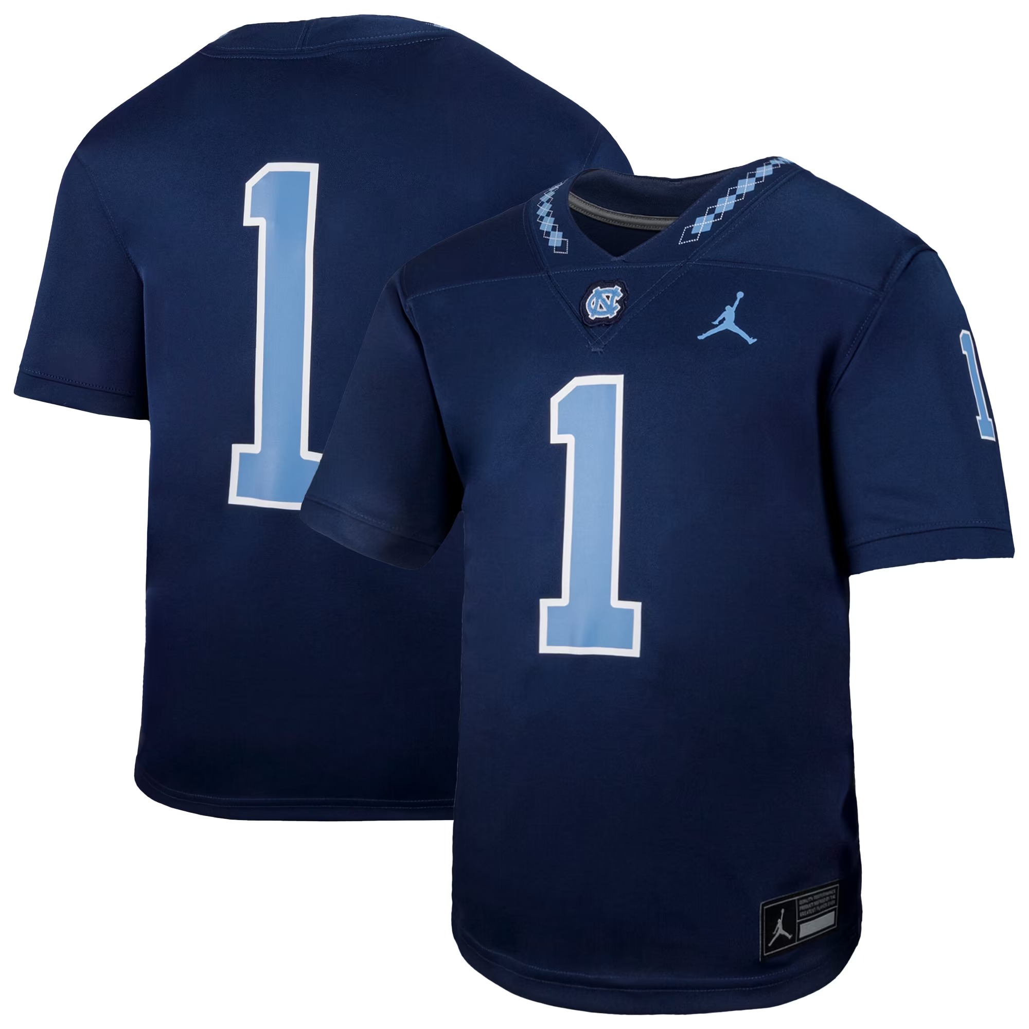 Hunk Wear - #1 North Carolina Tar Heels Jordan Brand Youth Football Game Jersey - Navy