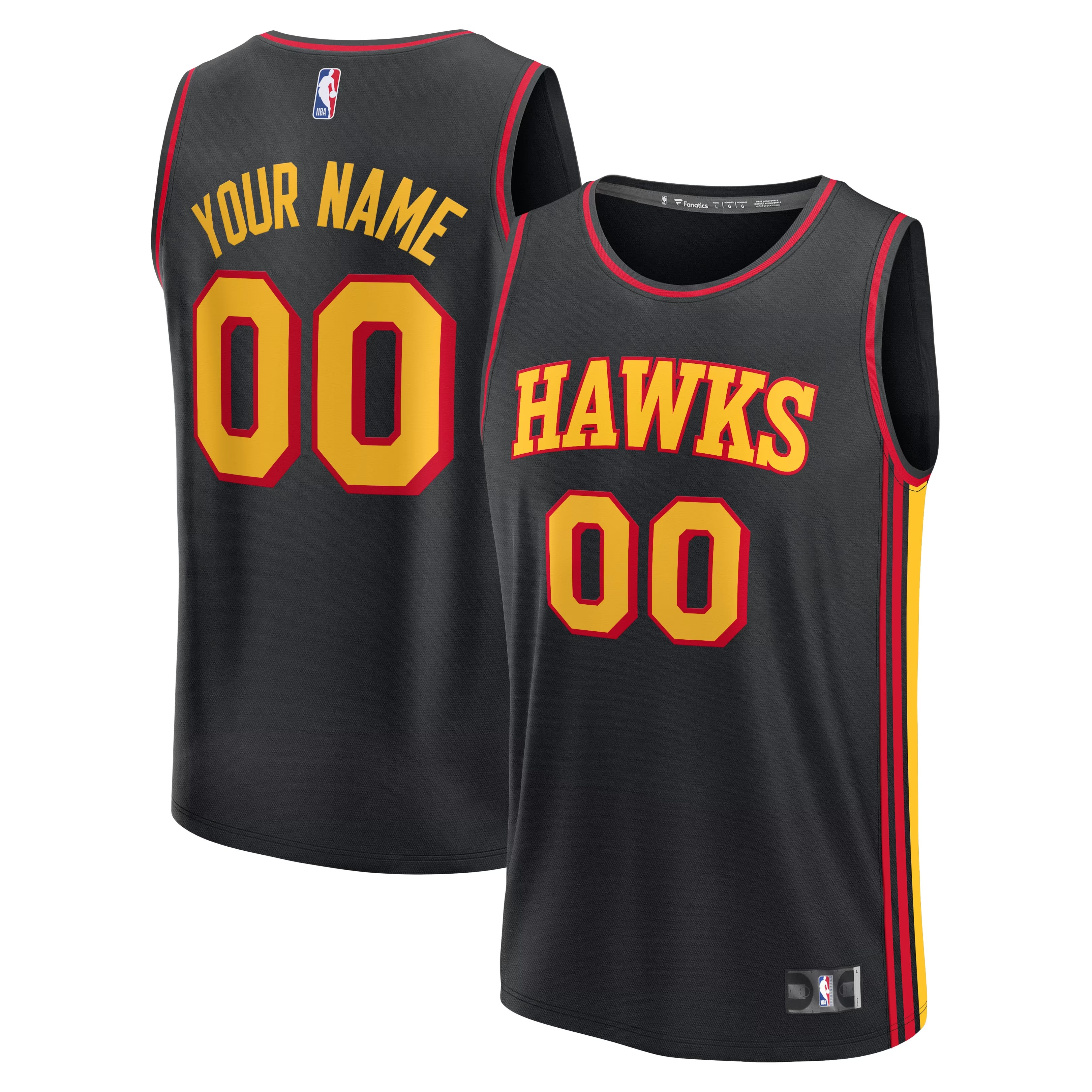 Hunk Wear - Atlanta Hawks Fanatics Fast Break Custom Jersey - Statement Edition - Black