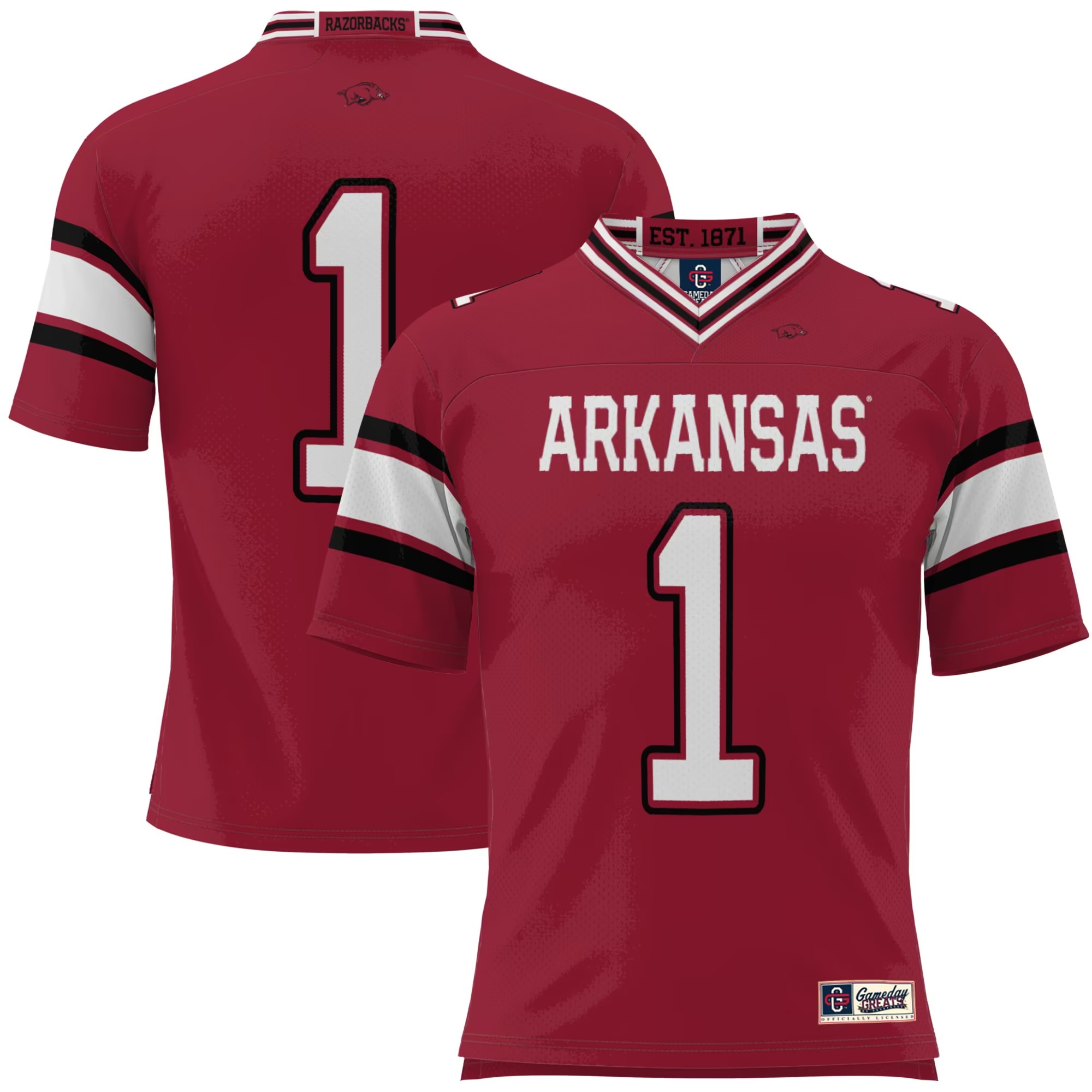 Hunk Wear - #1 Arkansas Razorbacks GameDay Greats Football Jersey - Cardinal