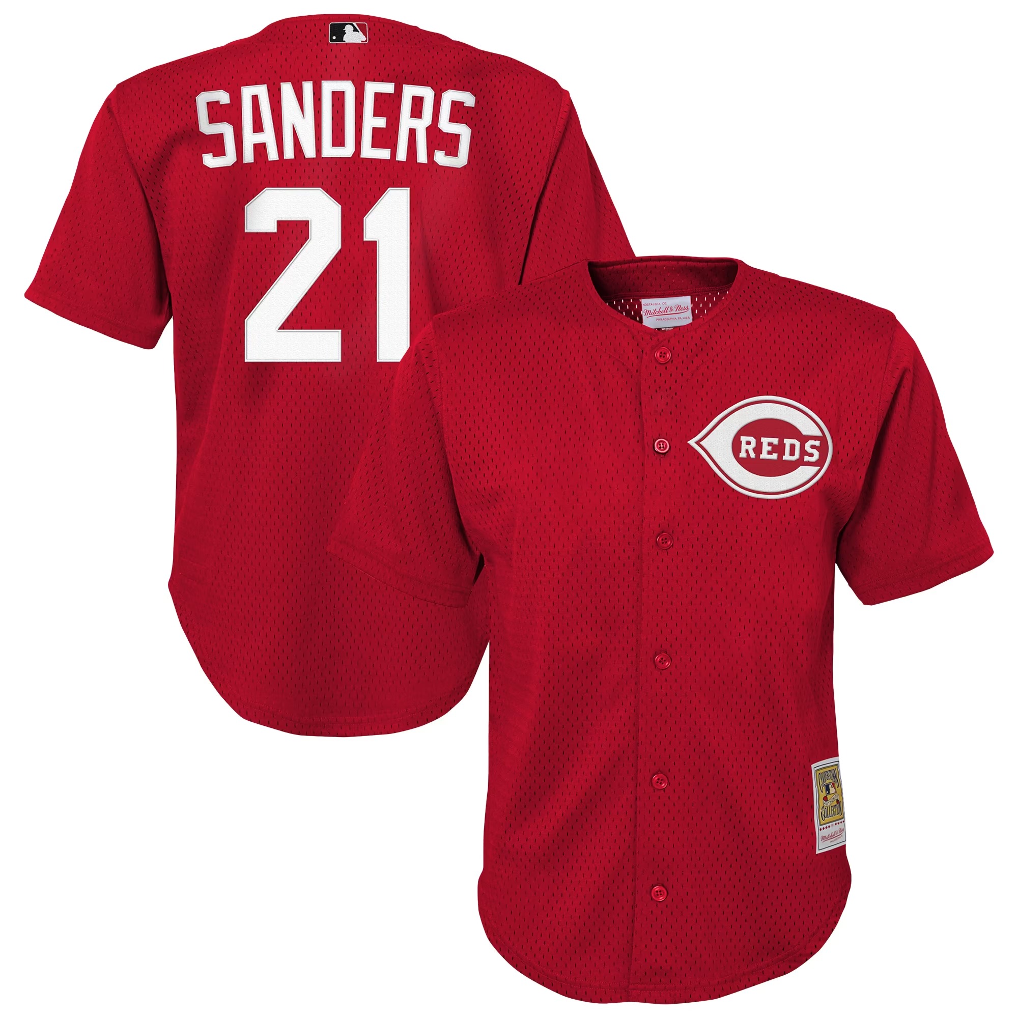Hunk Wear - Deion Sanders Cincinnati Reds Mitchell & Ness Youth Cooperstown Mesh Batting Practice Jersey - Red