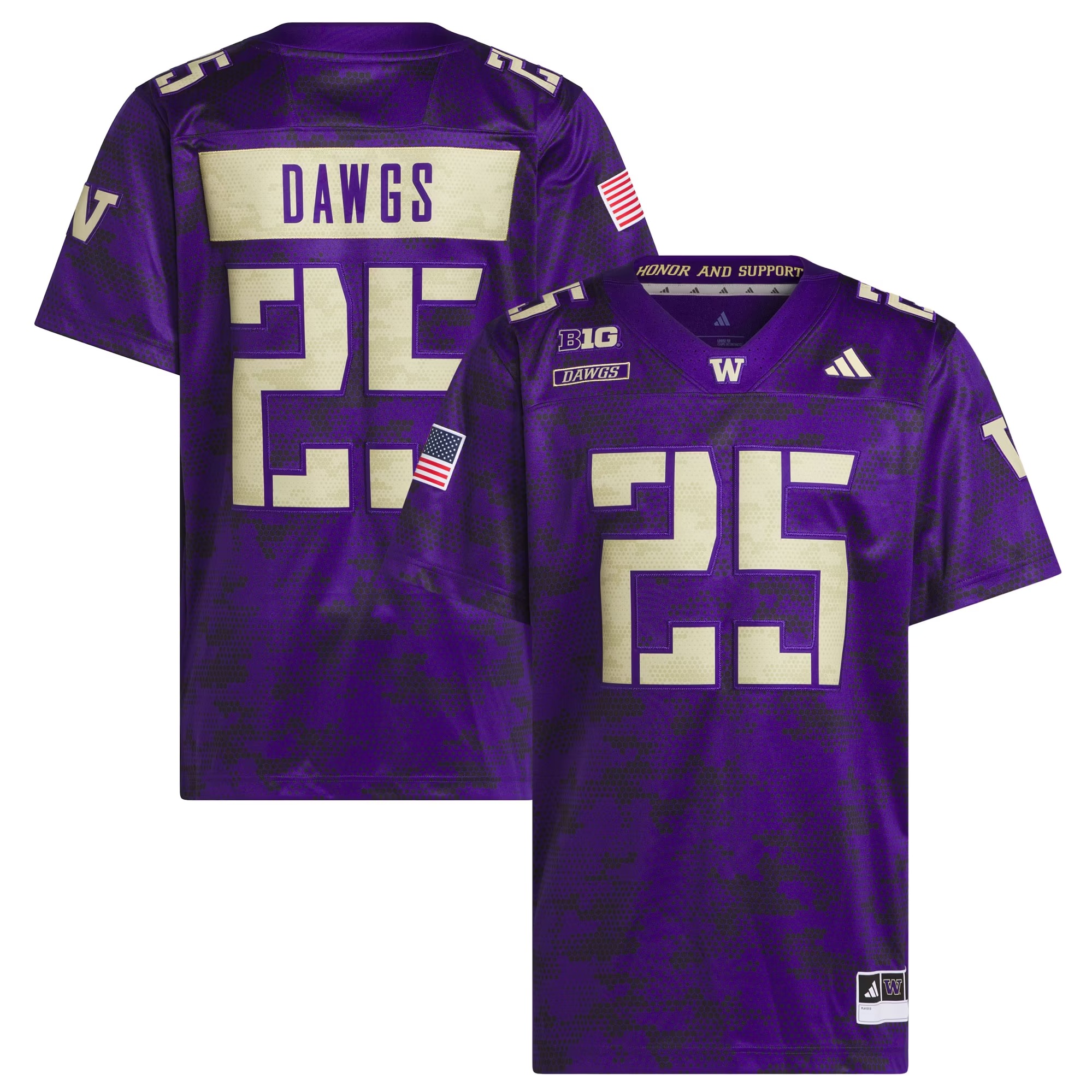 Hunk Wear - #25 Washington Huskies adidas Honor & Support Premier Strategy Jersey - Purple