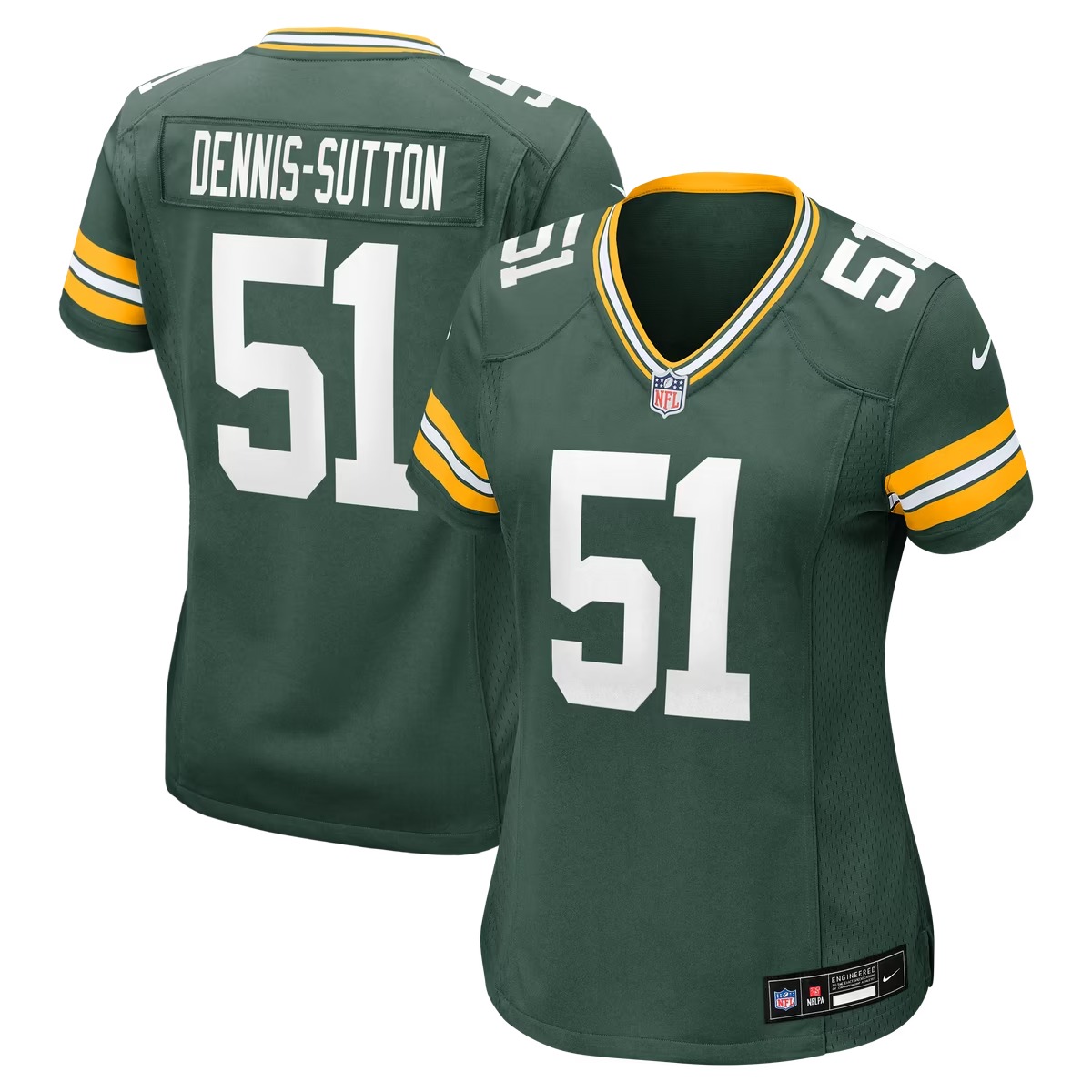 Hunk Wear - Dani Dennis-Sutton Green Bay Packers Nike Women's Team Game Jersey - Green
