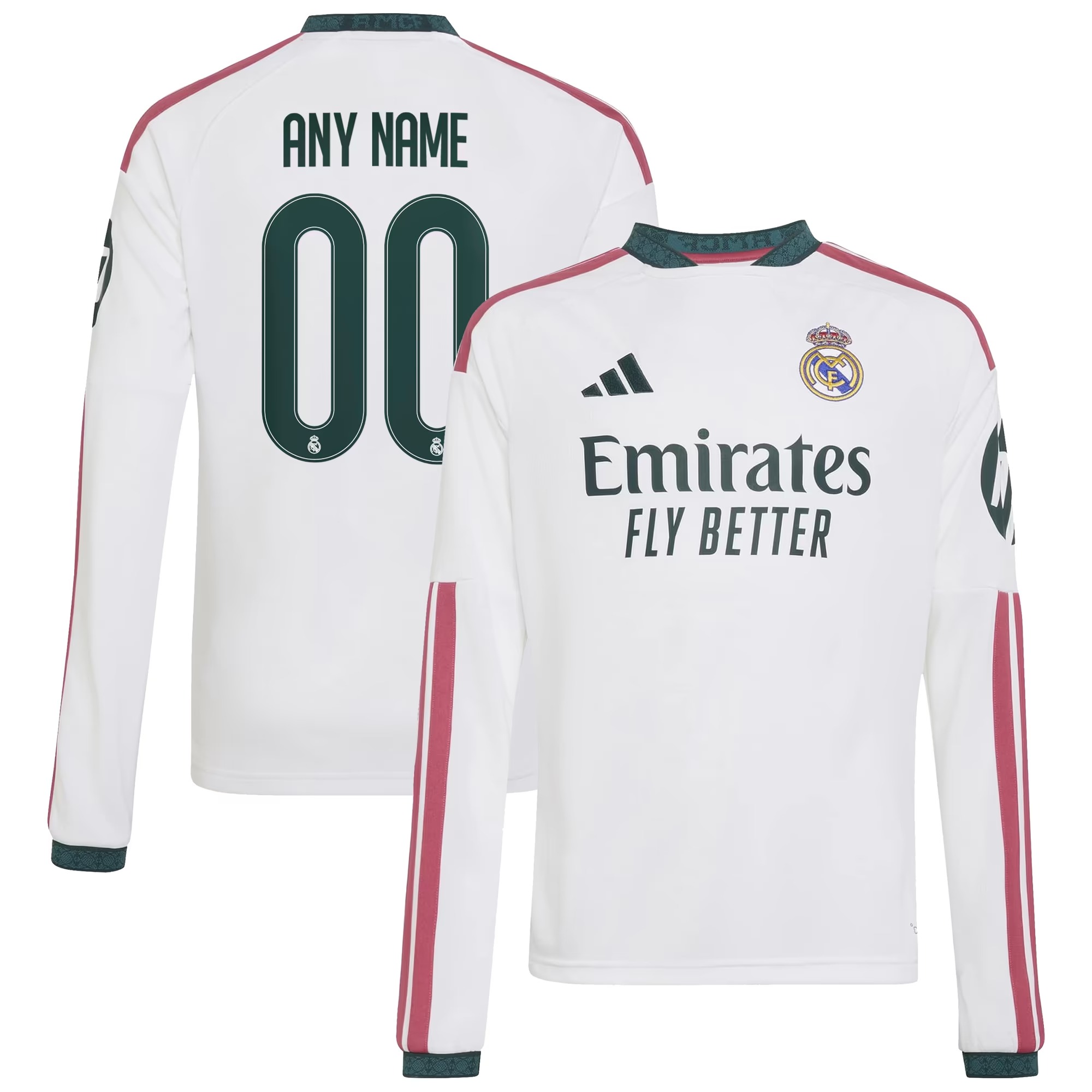 Hunk Wear - Real Madrid adidas Youth 2026_27 Home Replica Custom Long Sleeve Jersey - White
