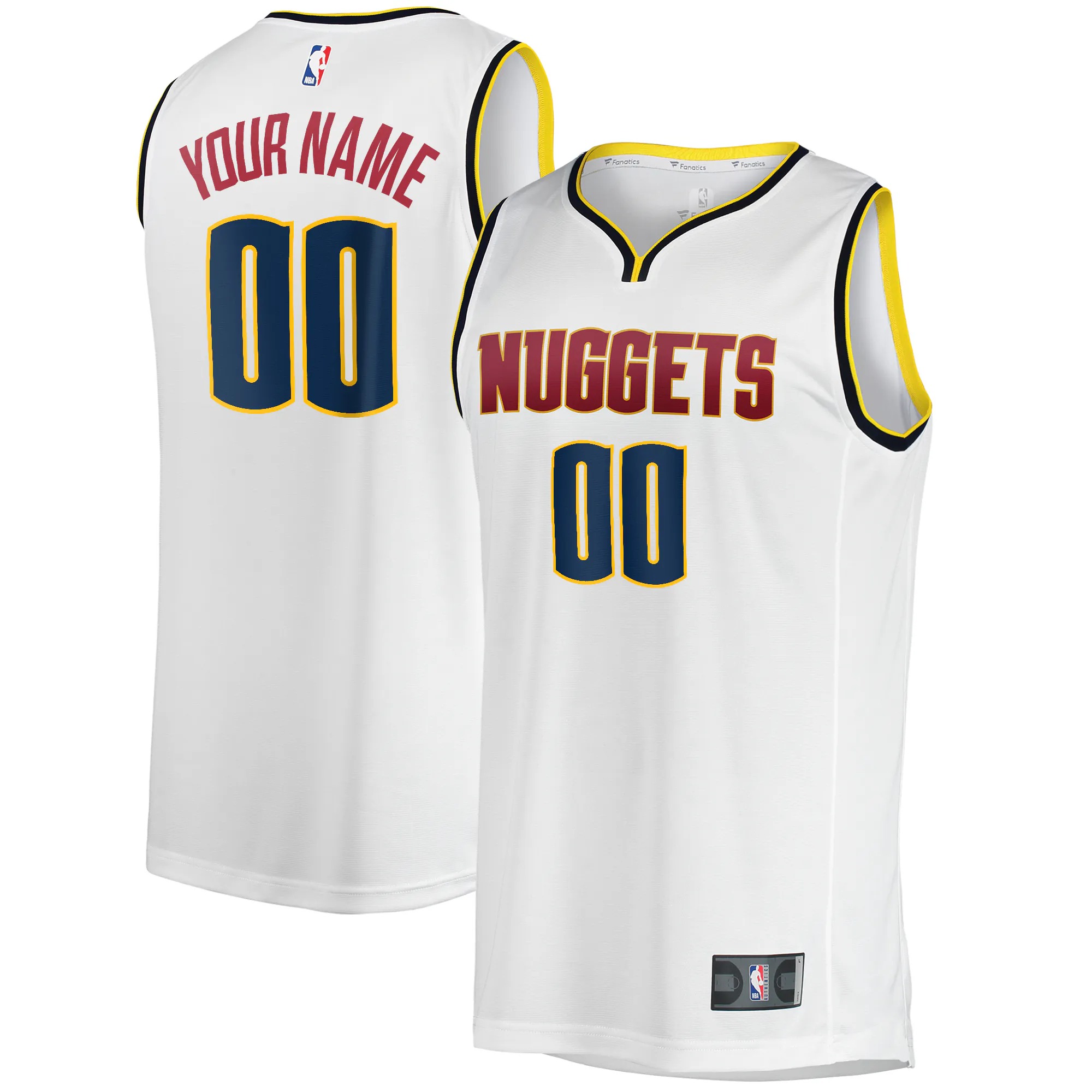 Hunk Wear - Denver Nuggets Fanatics Fast Break Custom Replica Jersey - Association Edition - White