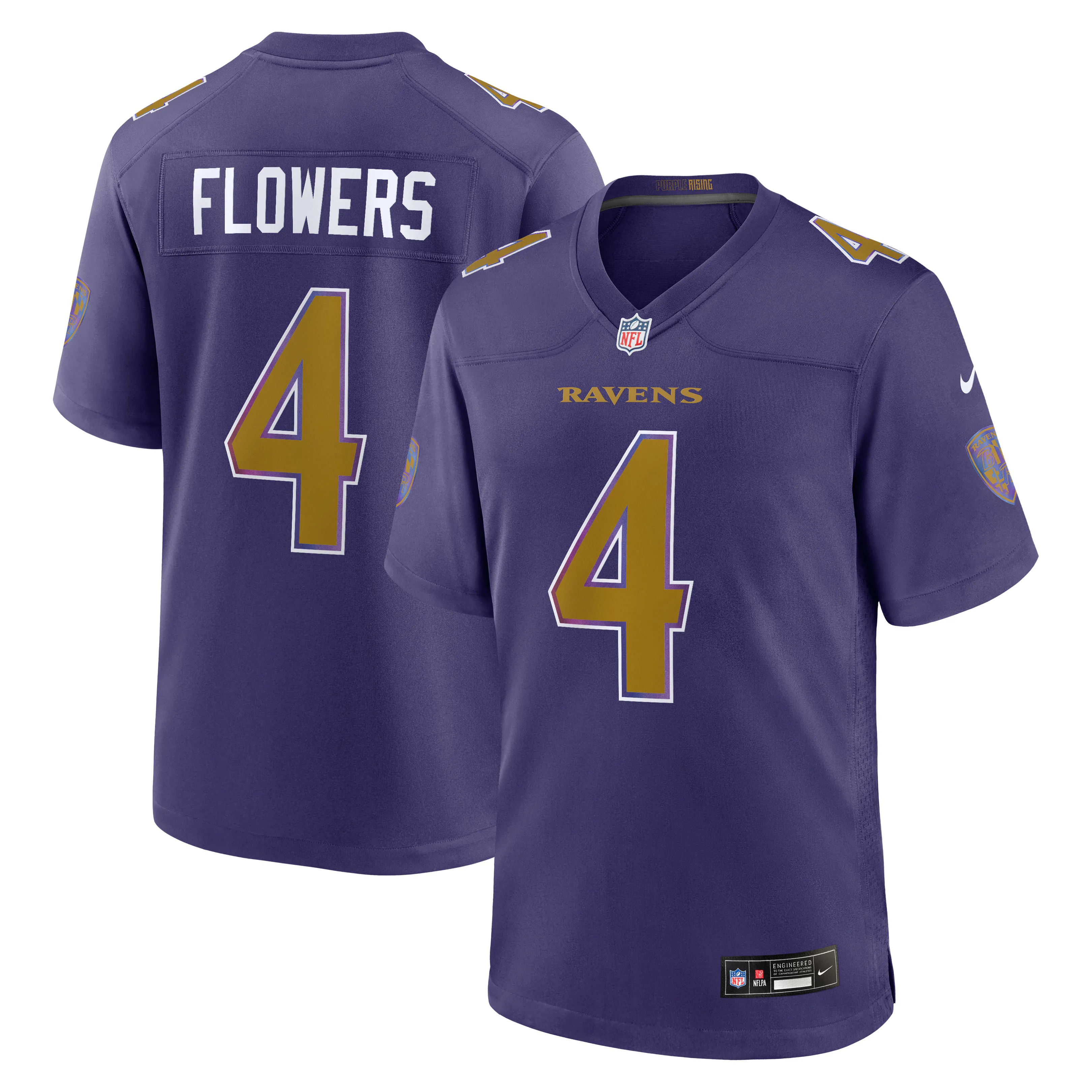 Hunk Wear - Zay Flowers Baltimore Ravens Nike Alternate Game Jersey - Purple