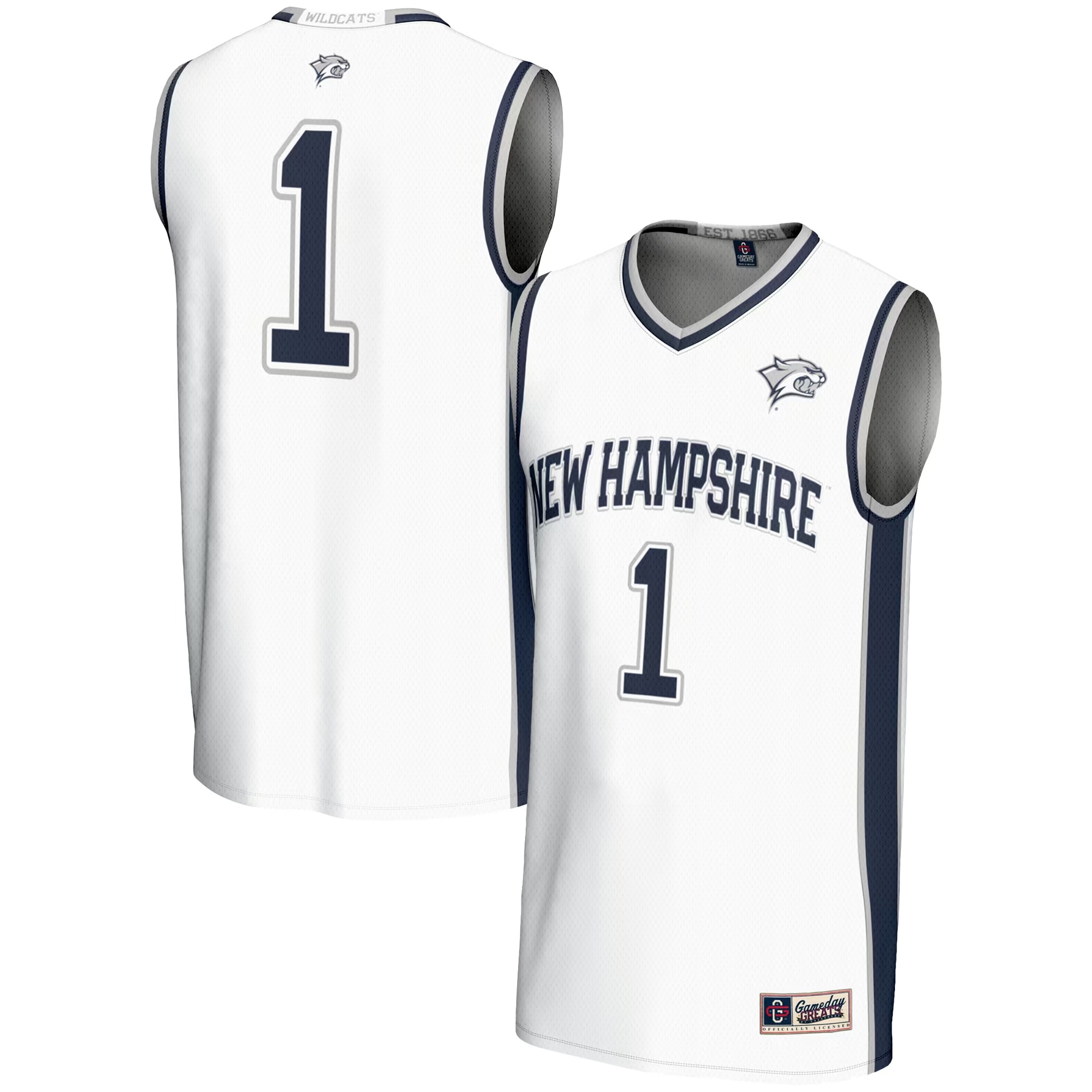 Hunk Wear - #1 New Hampshire Wildcats GameDay Greats Unisex Lightweight Basketball Jersey - White
