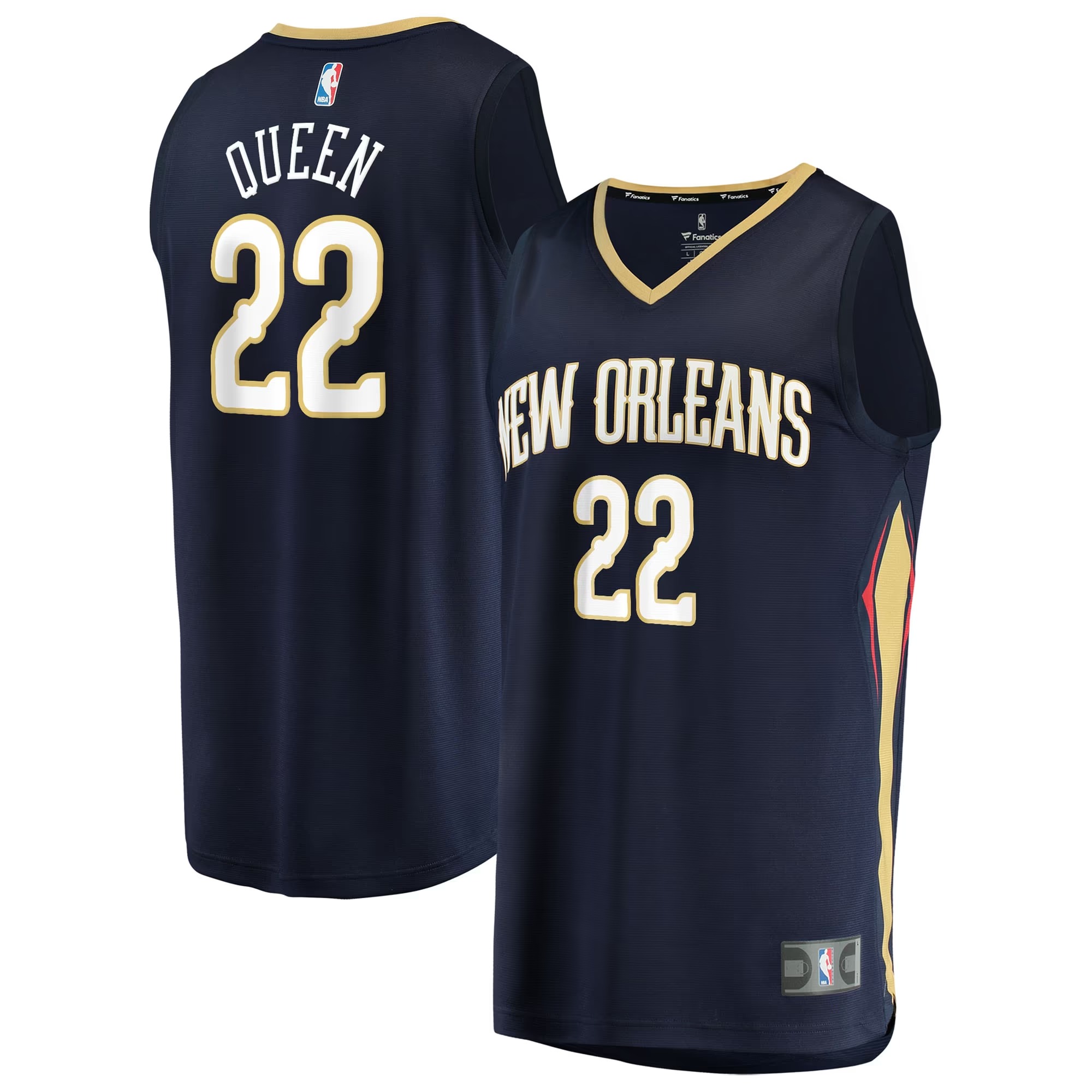 Hunk Wear - Derik Queen New Orleans Pelicans Fanatics Youth Fast Break Replica Jersey - Navy - Icon Edition