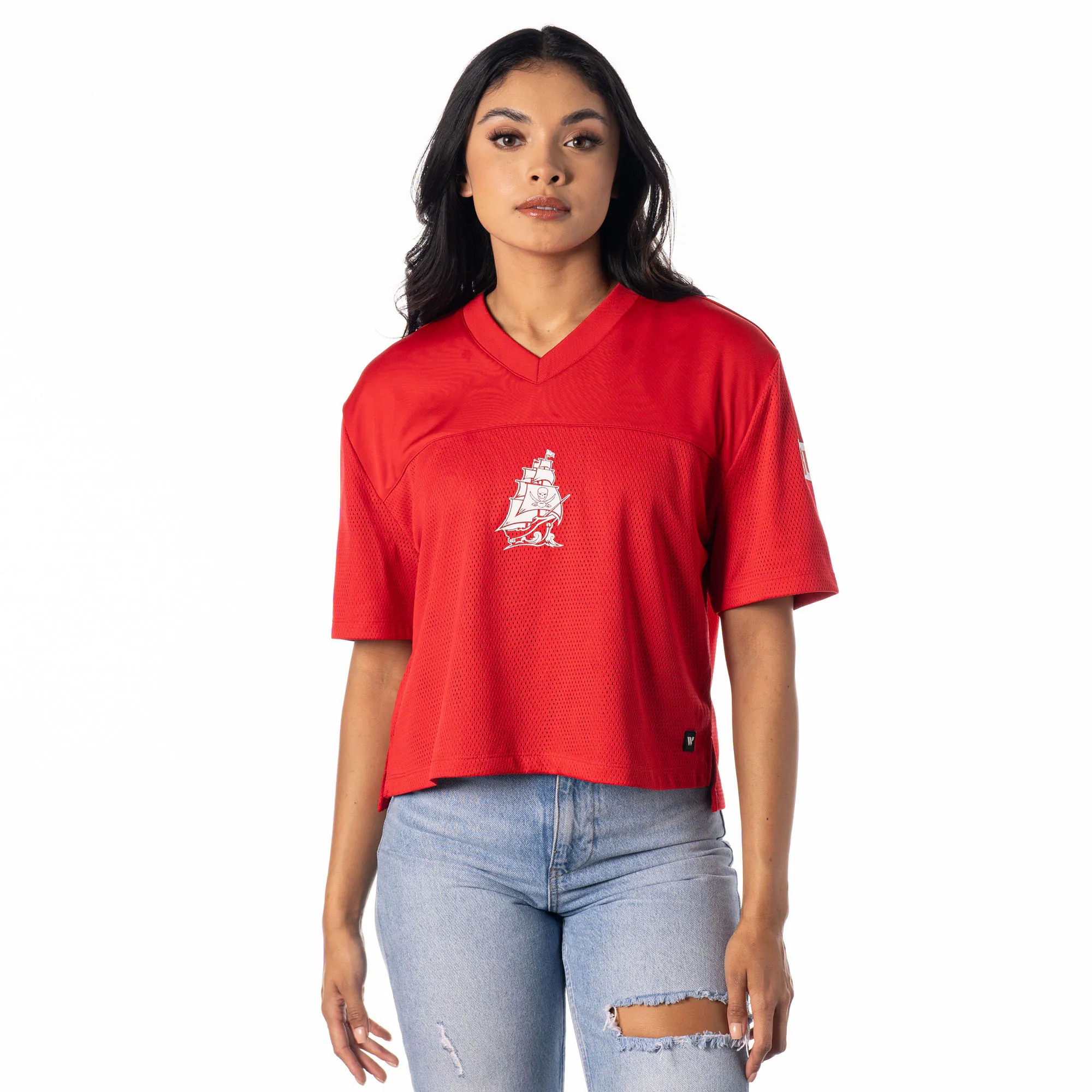 Hunk Wear - Tampa Bay Buccaneers The Wild Collective Women's Alternate V-Neck Fashion Jersey T-Shirt - Red