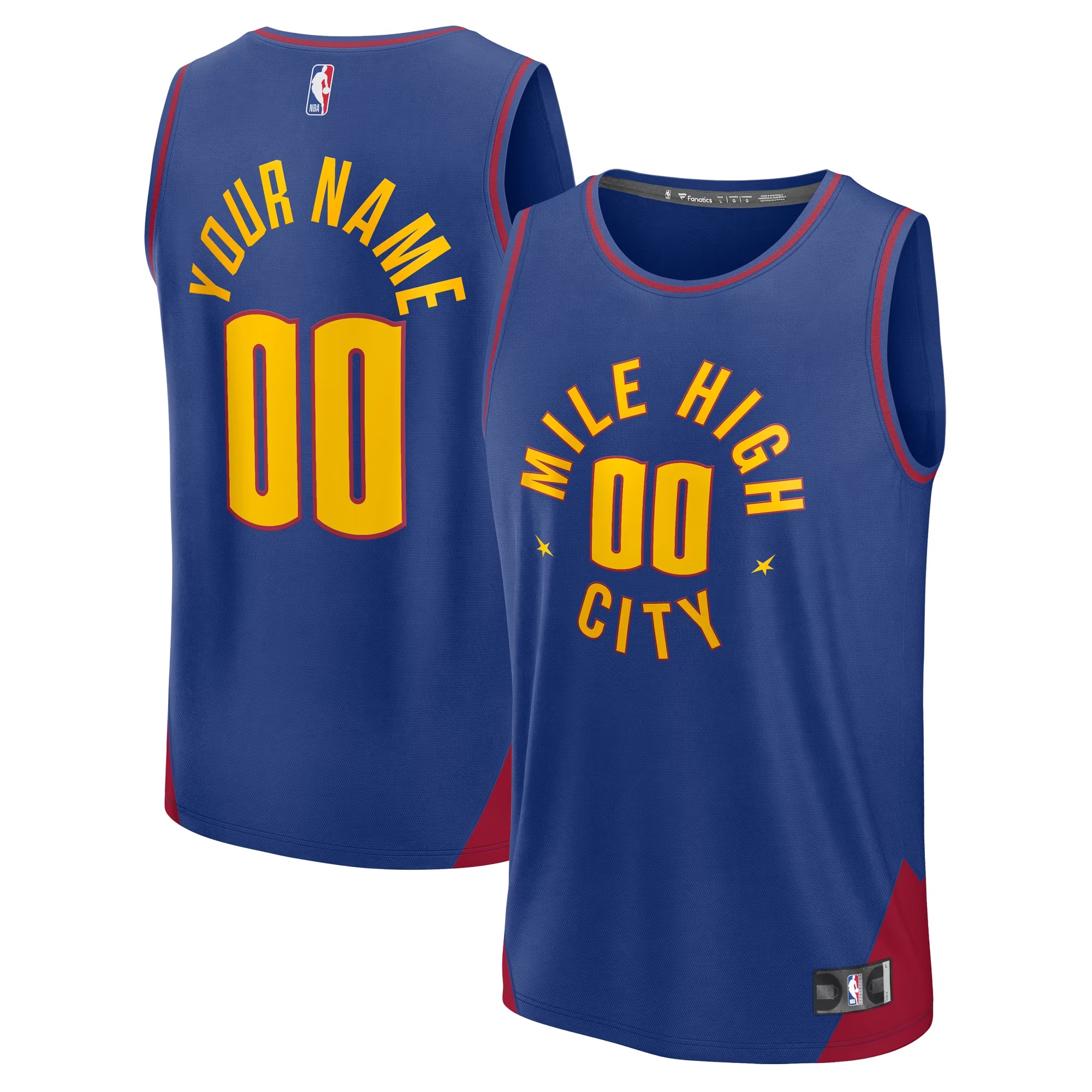 Hunk Wear - Denver Nuggets Fanatics Fast Break Custom Jersey - Statement Edition - Blue