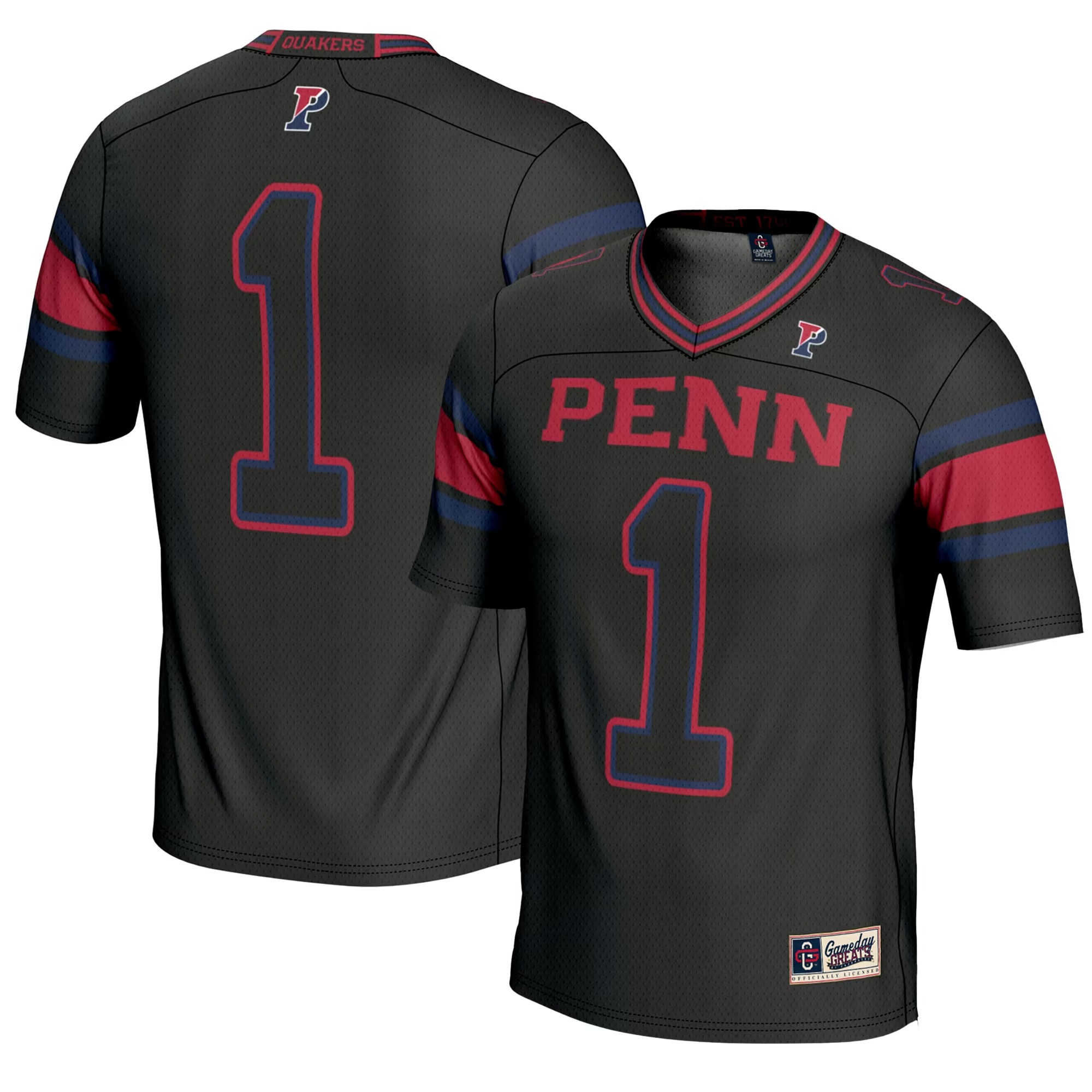 Hunk Wear - #1 Pennsylvania Quakers GameDay Greats Endzone Football Jersey - Black