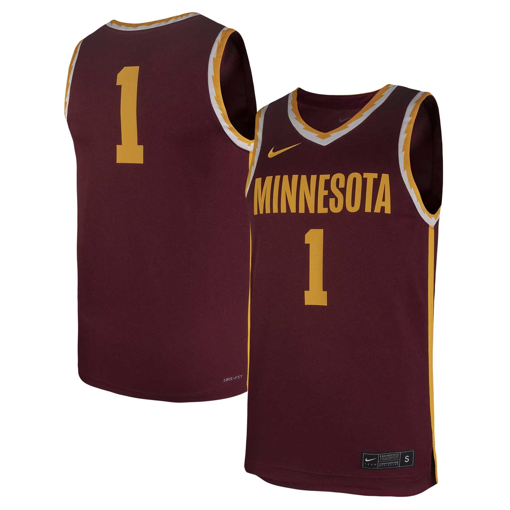 Hunk Wear - #1 Minnesota Golden Gophers Nike Team Replica Basketball Jersey - Maroon