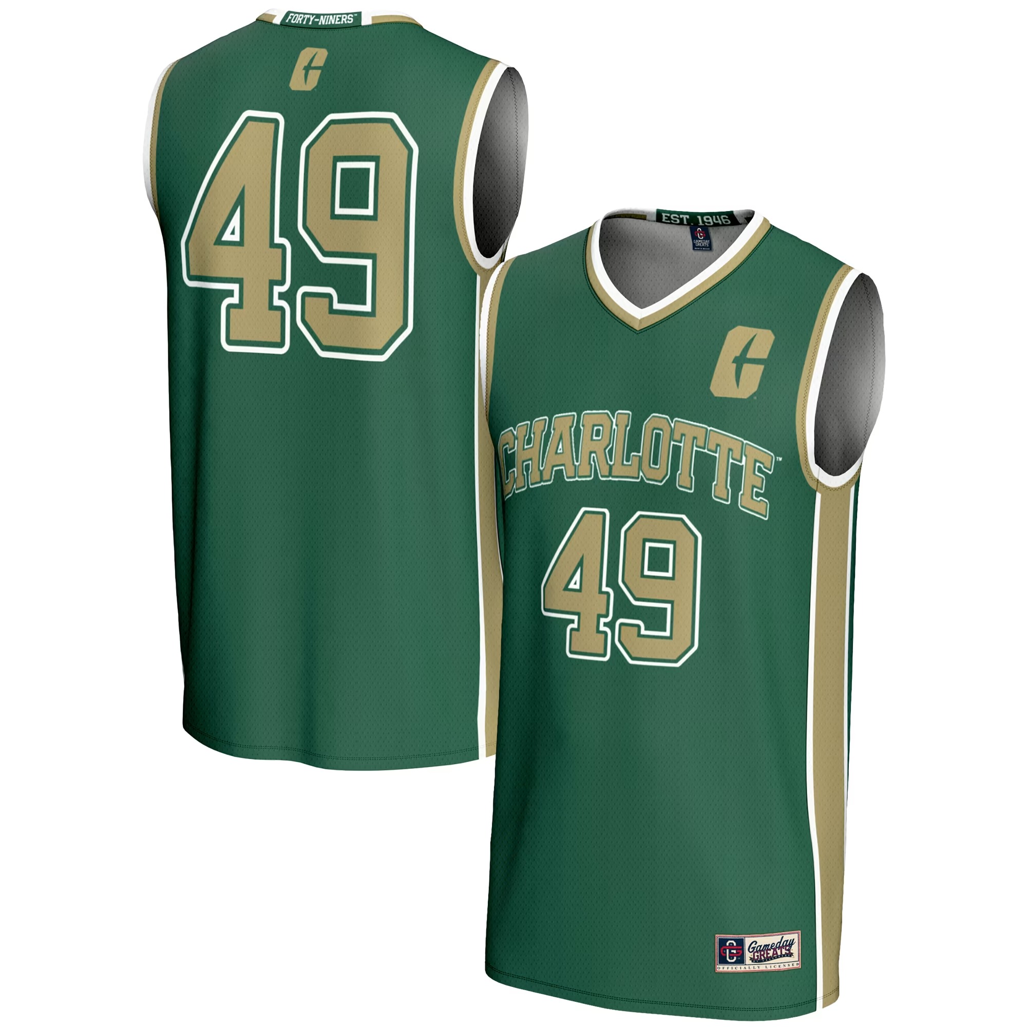 Hunk Wear - #49 Charlotte 49ers GameDay Greats Unisex Lightweight Basketball Jersey - Green