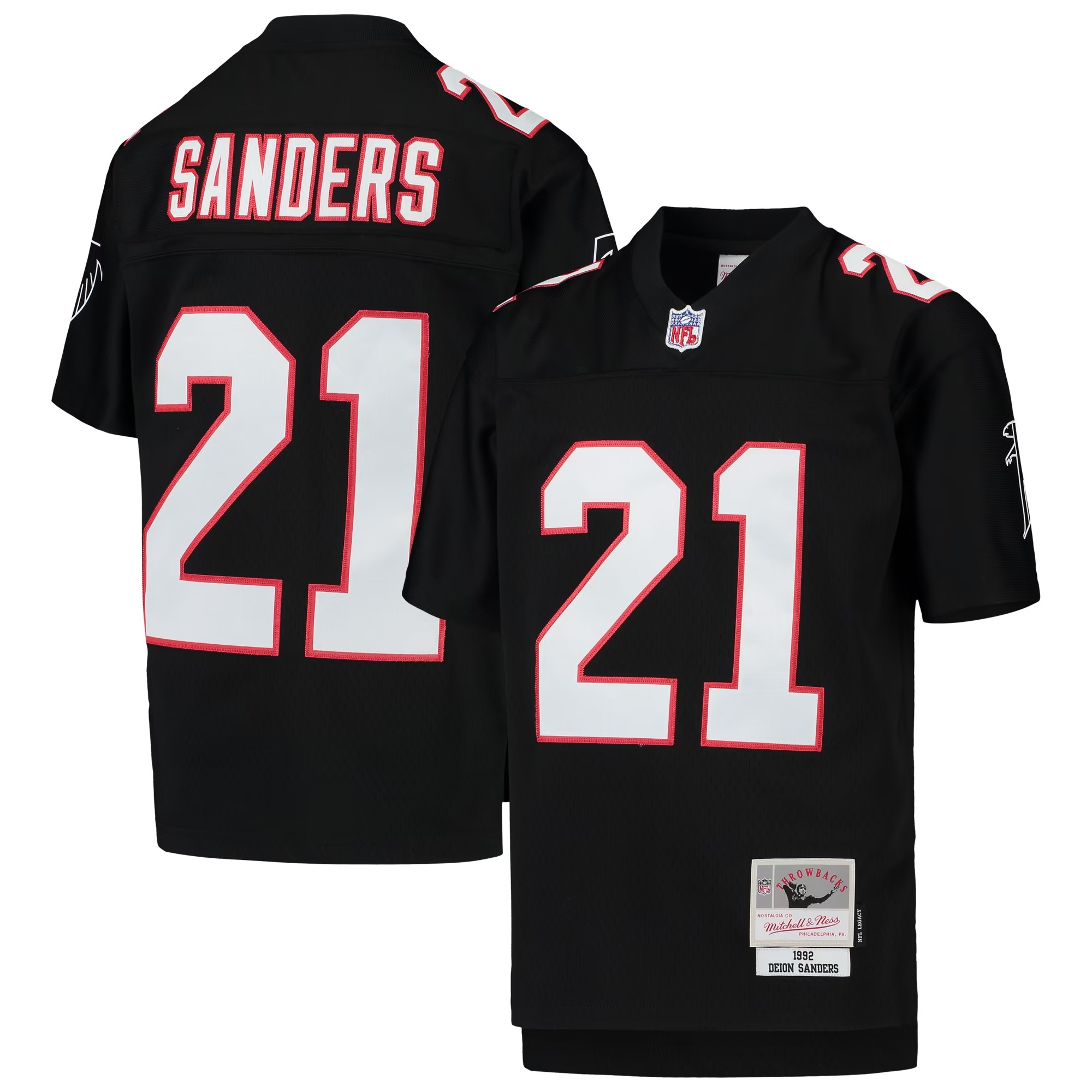 Hunk Wear - Deion Sanders Atlanta Falcons Mitchell & Ness Youth 1992 Legacy Retired Player Jersey - Black