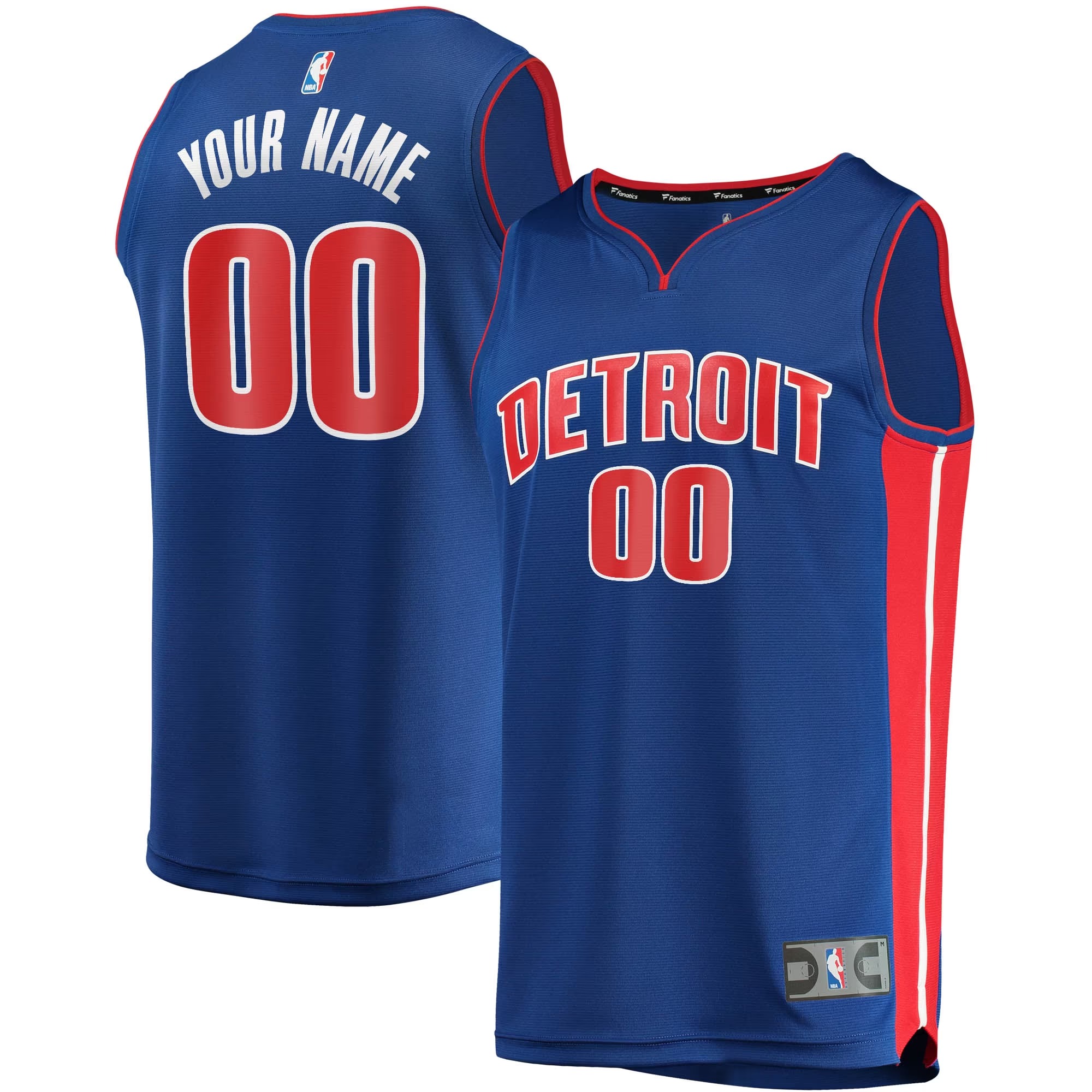 Hunk Wear - Detroit Pistons Fanatics Youth Fast Break Custom Replica Jersey Blue - Icon Edition