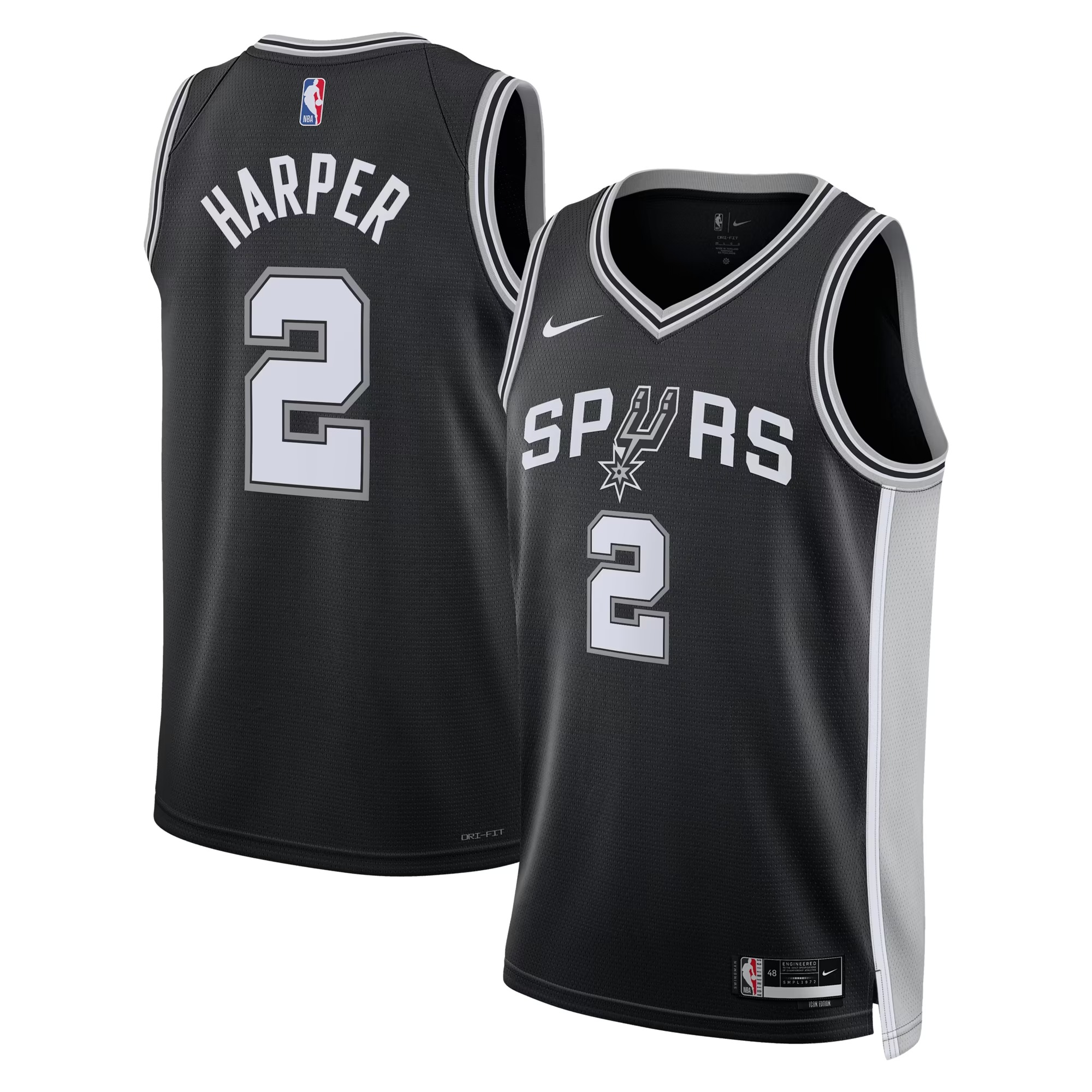 Hunk Wear - Dylan Harper San Antonio Spurs Nike Unisex 2025 NBA Draft First Round Pick Swingman Jersey - Icon Edition - Black