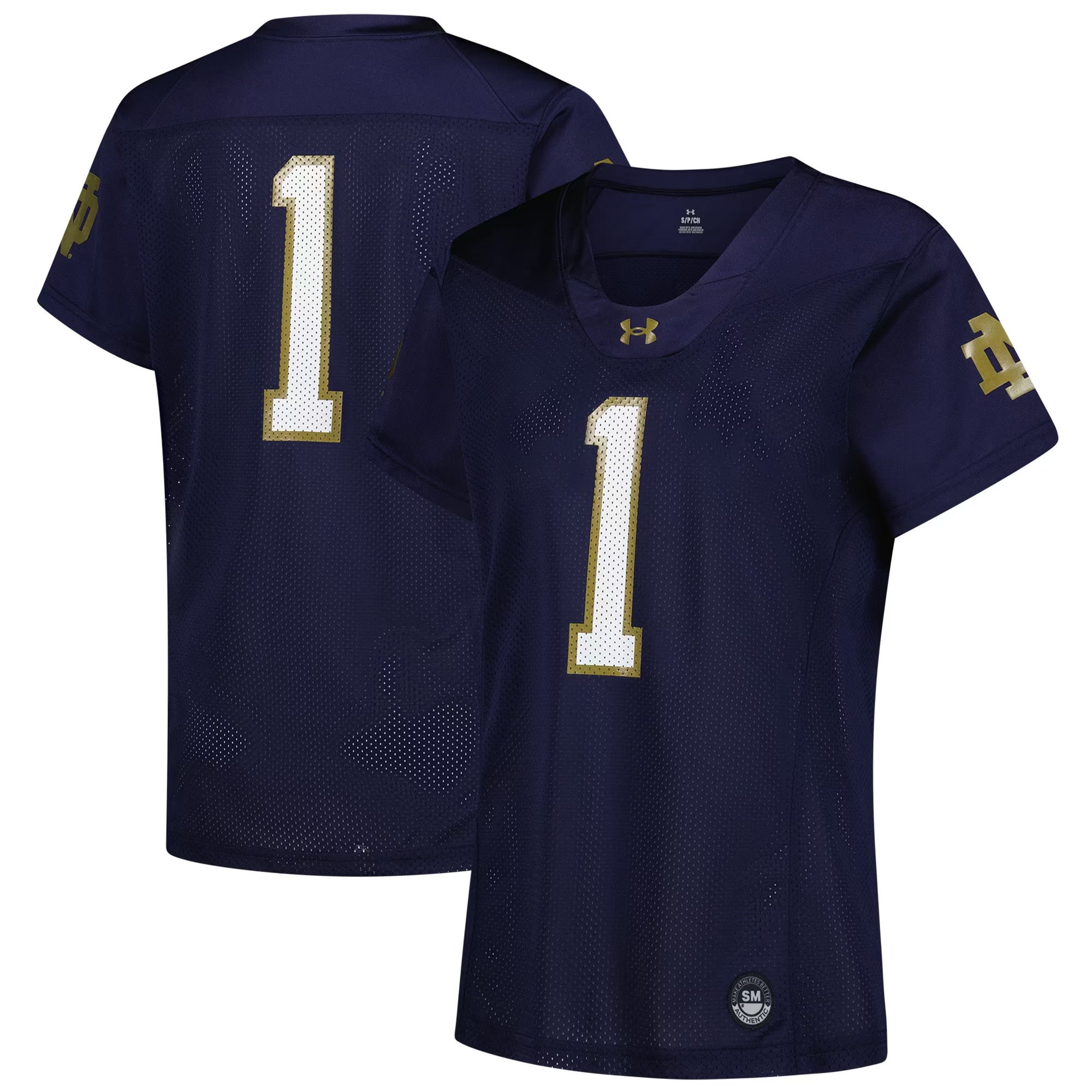 Hunk Wear - #1 Notre Dame Fighting Irish Under Armour Women's Replica Football Jersey - Navy