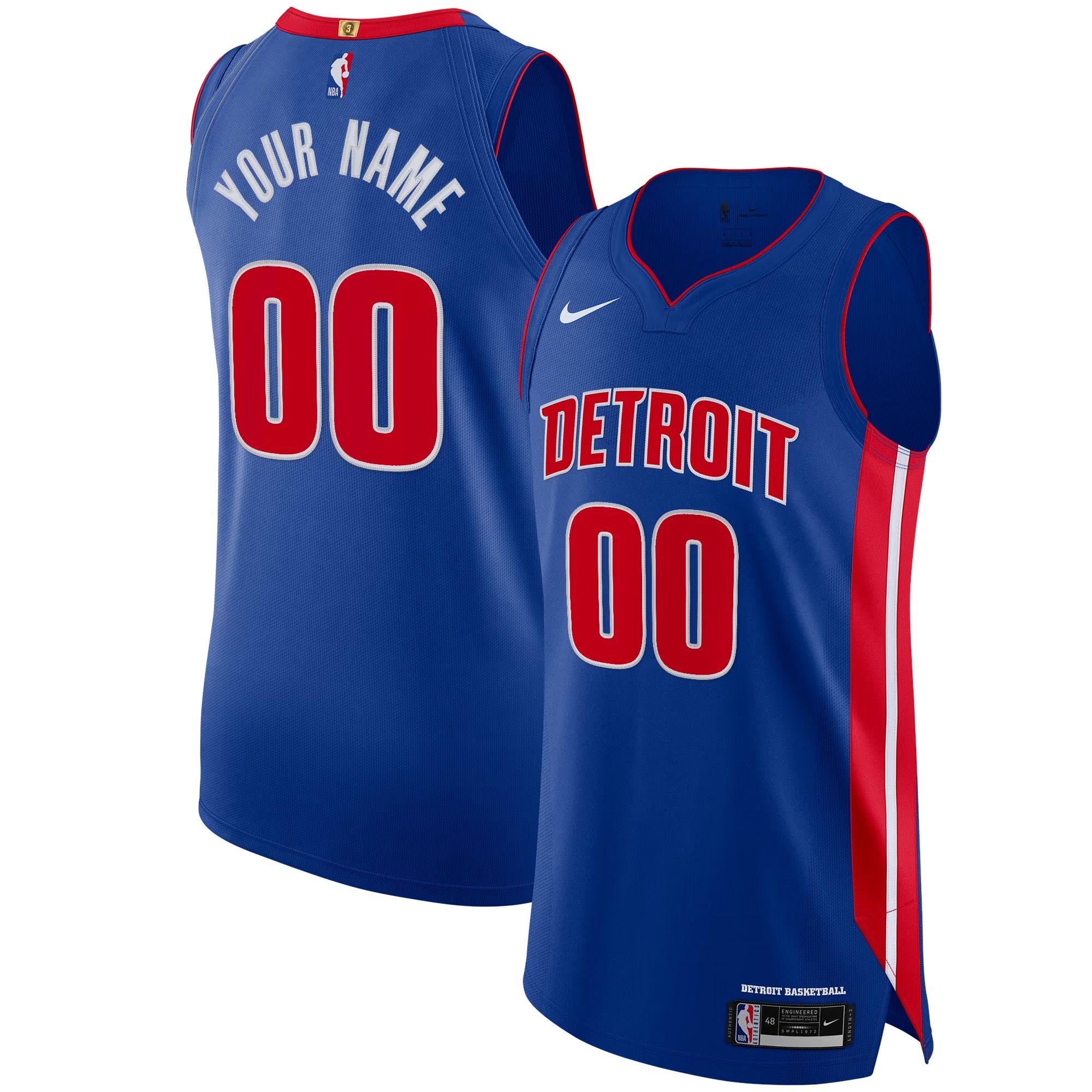 Hunk Wear - Detroit Pistons Nike Authentic Custom Jersey Blue - Icon Edition