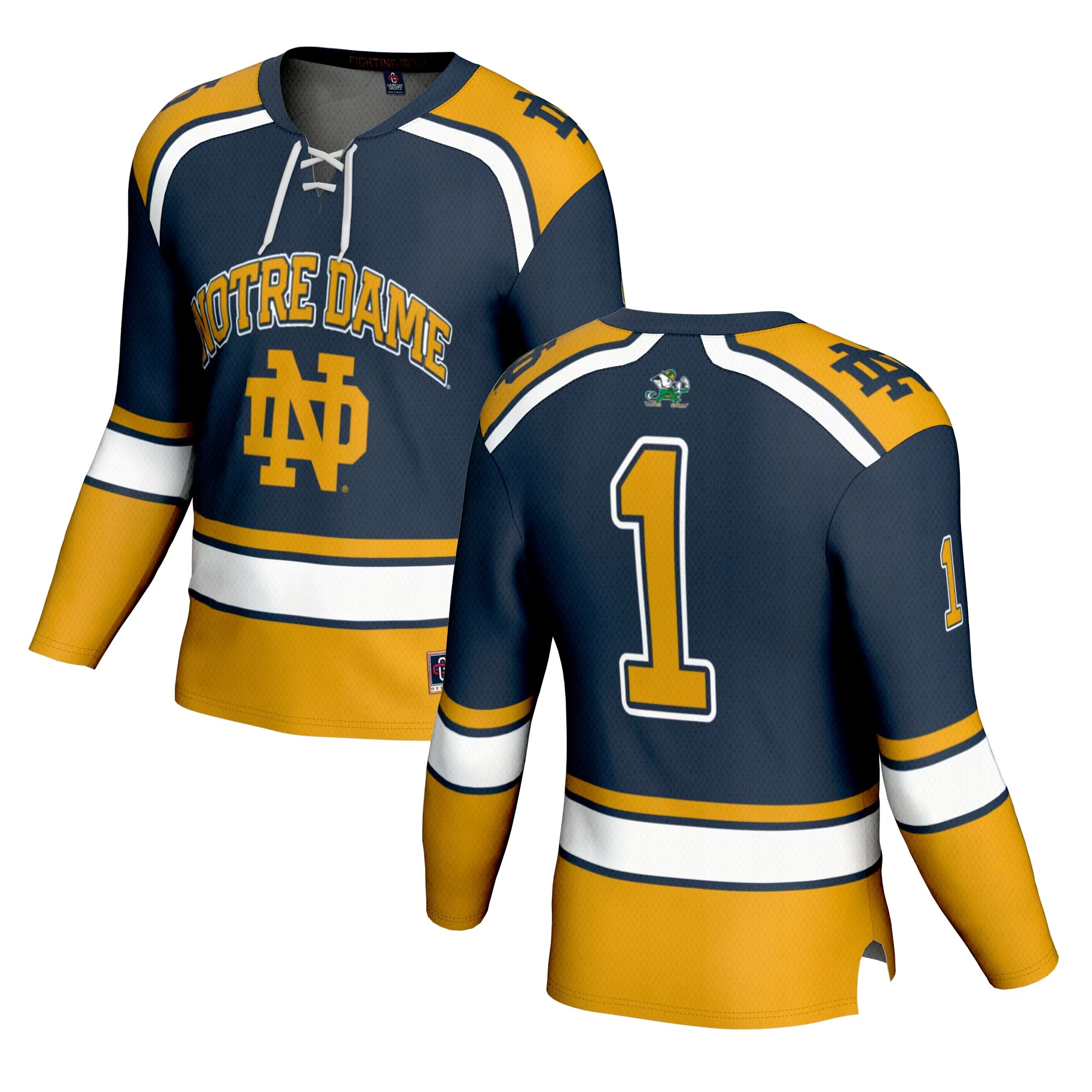 Hunk Wear - #1 Notre Dame Fighting Irish GameDay Greats Youth Lightweight Collegiate Hockey Fashion Jersey - Navy