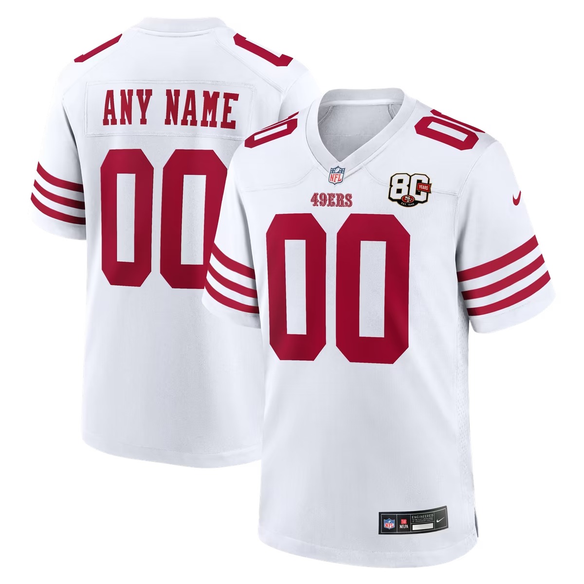 Hunk Wear - San Francisco 49ers Nike 80th Anniversary Custom Game Jersey - White