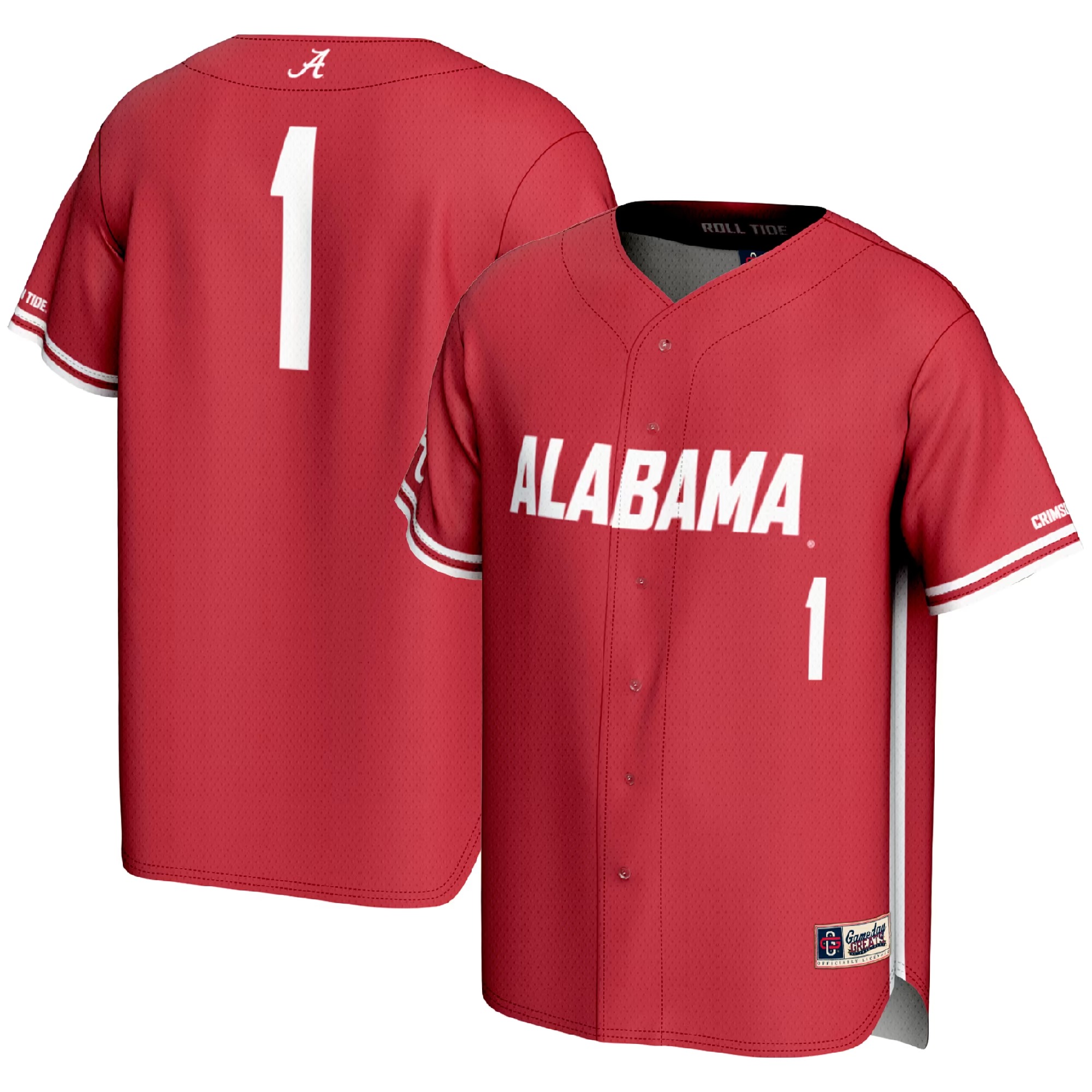 Hunk Wear - #1 Alabama Crimson Tide GameDay Greats Lightweight Baseball Fashion Jersey - Crimson