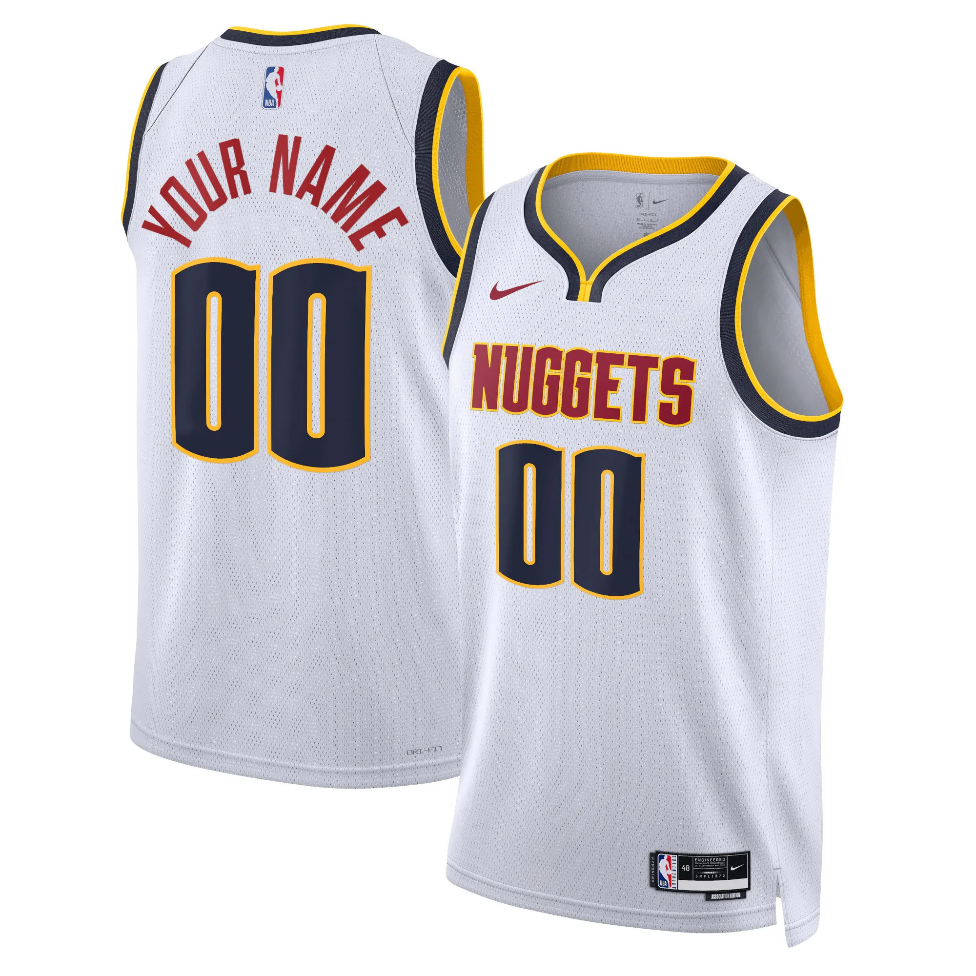 Hunk Wear - Denver Nuggets Nike Unisex Swingman Custom Jersey White - Association Edition