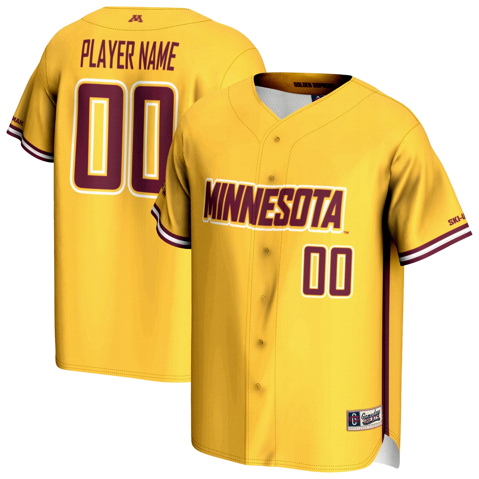 Hunk Wear - Minnesota Golden Gophers GameDay Greats Unisex NIL Pick-A-Player Lightweight Baseball Jersey - Gold