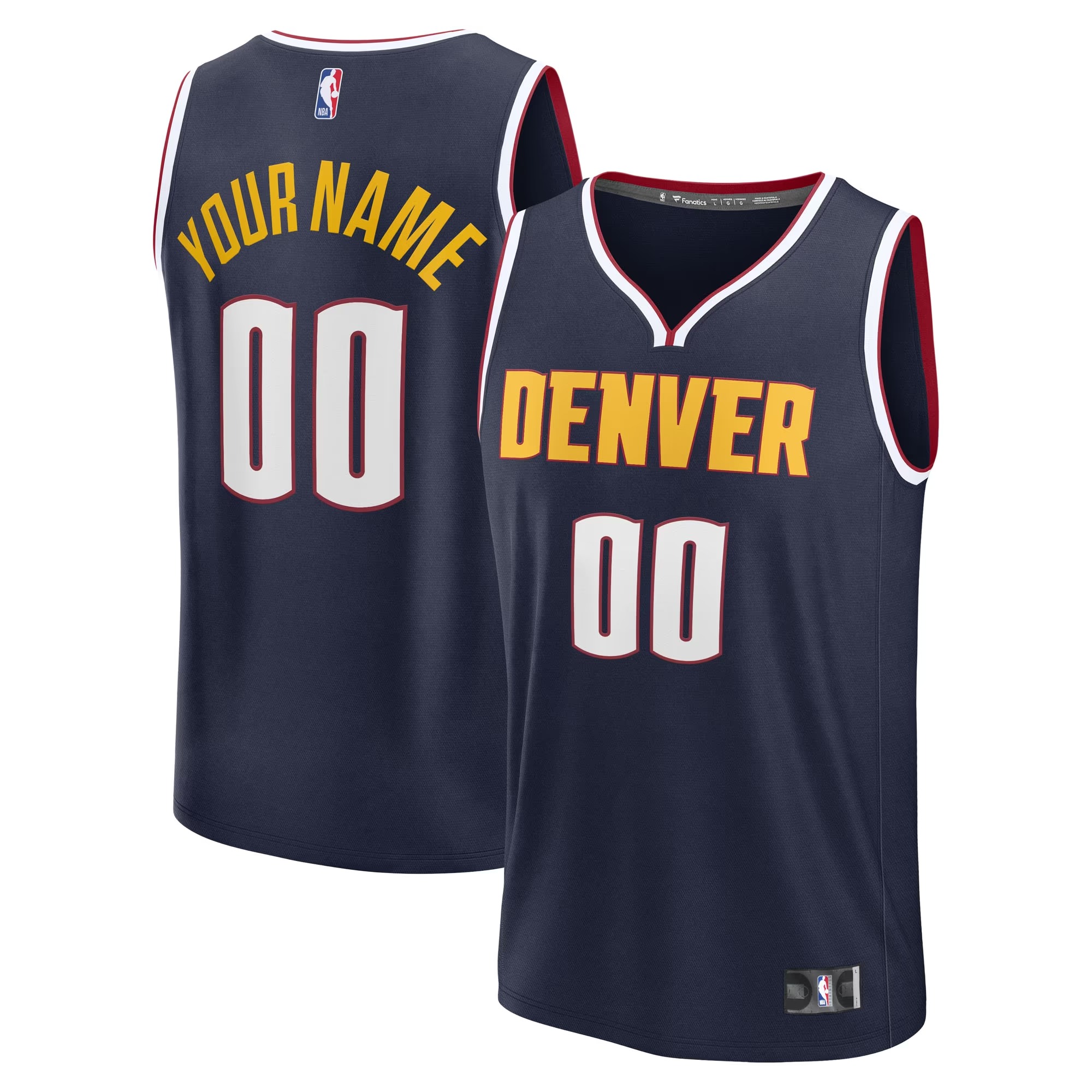 Hunk Wear - Denver Nuggets Fanatics Youth Fast Break Custom Replica Jersey - Navy - Icon Edition