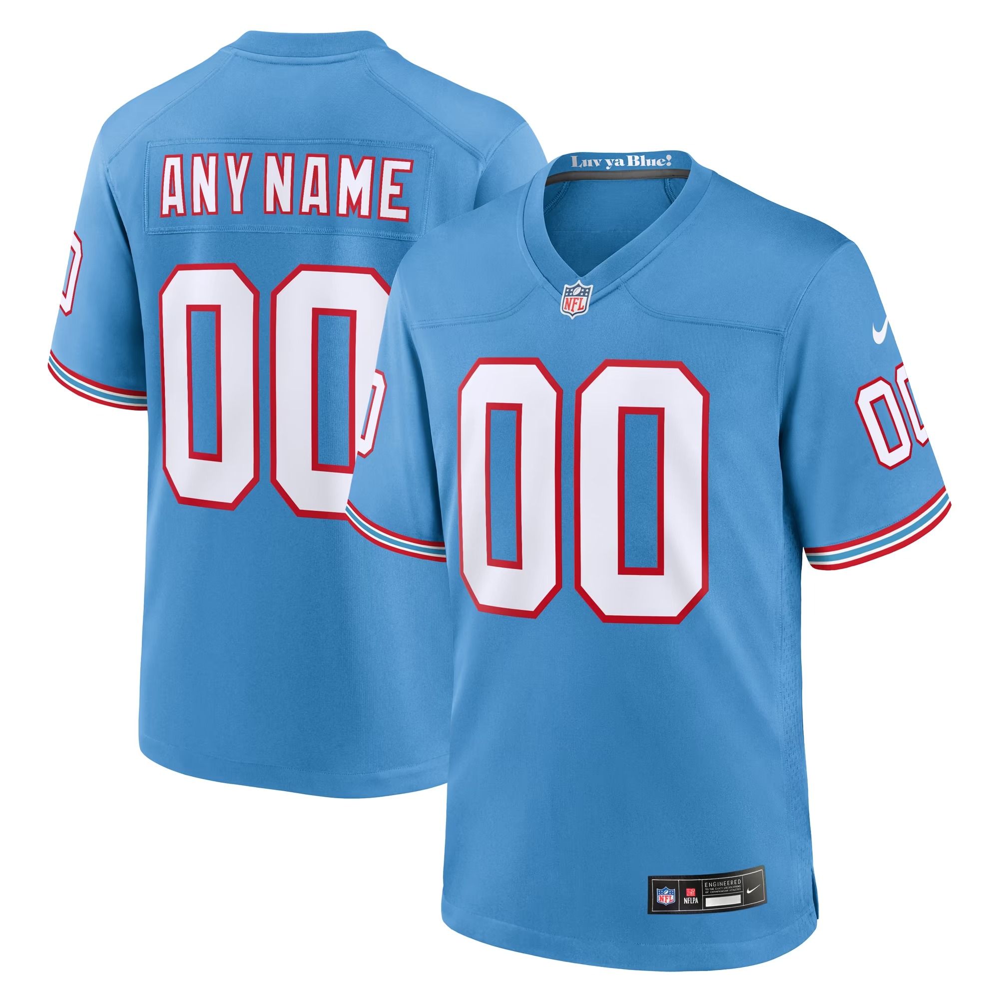 Hunk Wear - Tennessee Titans Nike Oilers Throwback Custom Game Jersey - Light Blue