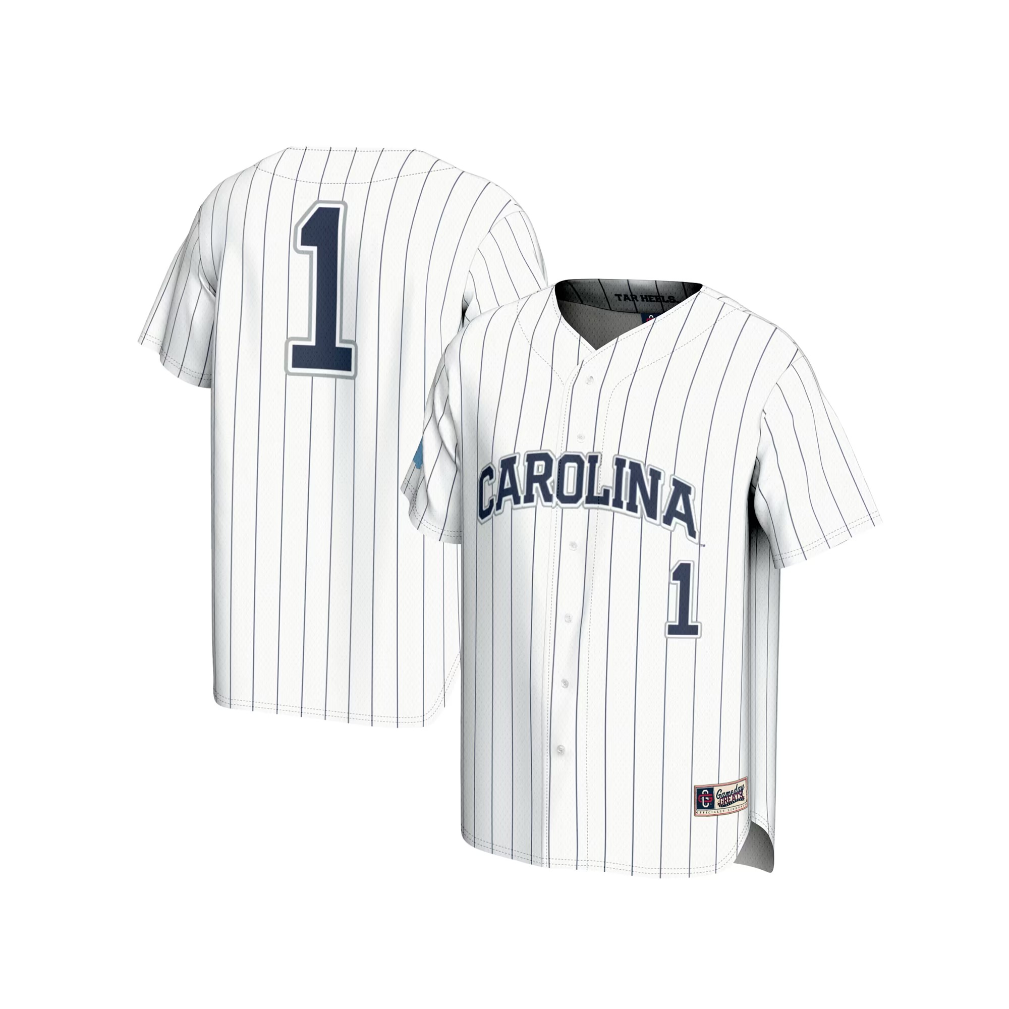 Hunk Wear - #1 North Carolina Tar Heels GameDay Greats Unisex Lightweight Baseball Fashion Jersey - White