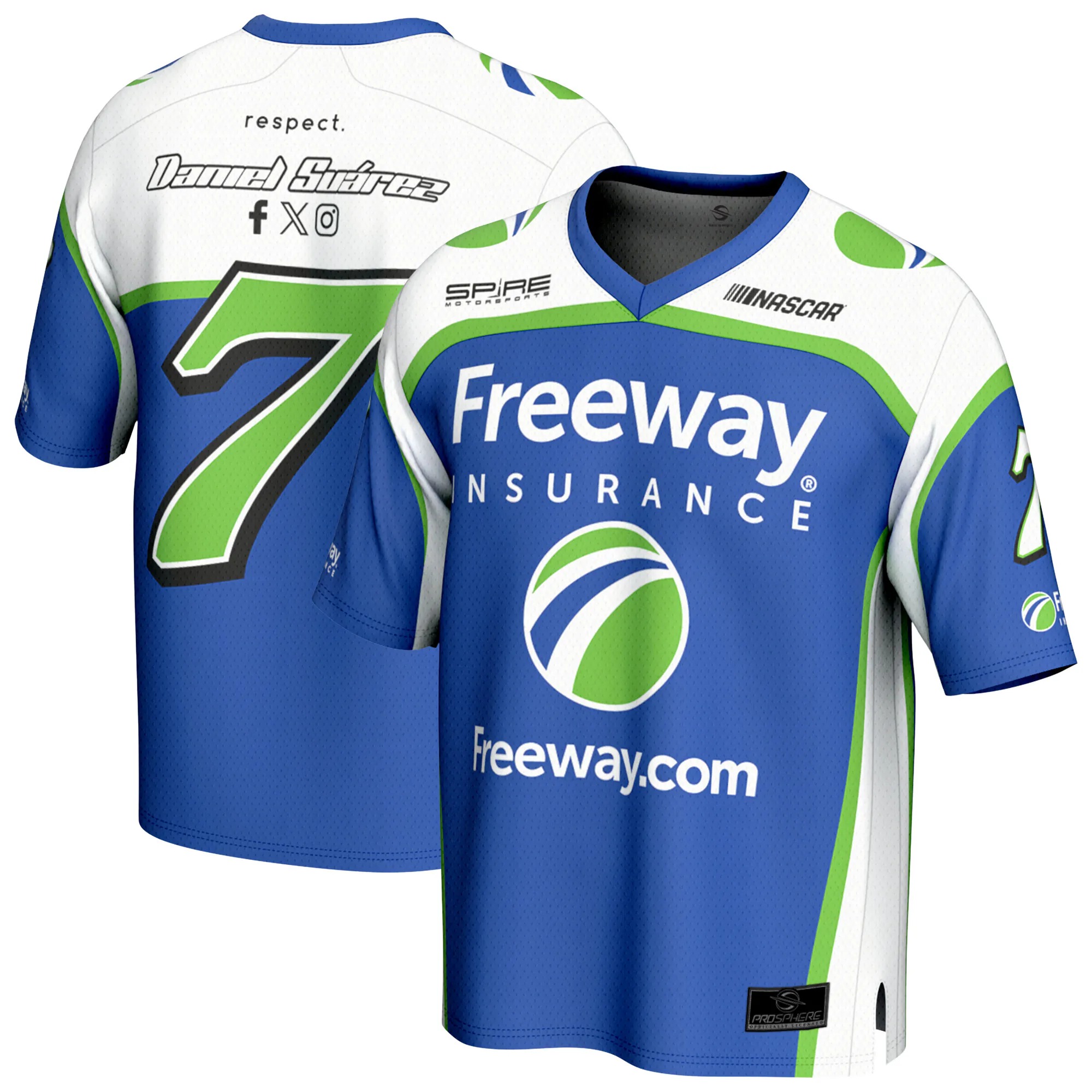 Hunk Wear - Daniel Suarez ProSphere Youth Freeway Insurance Football Fashion Jersey - Blue