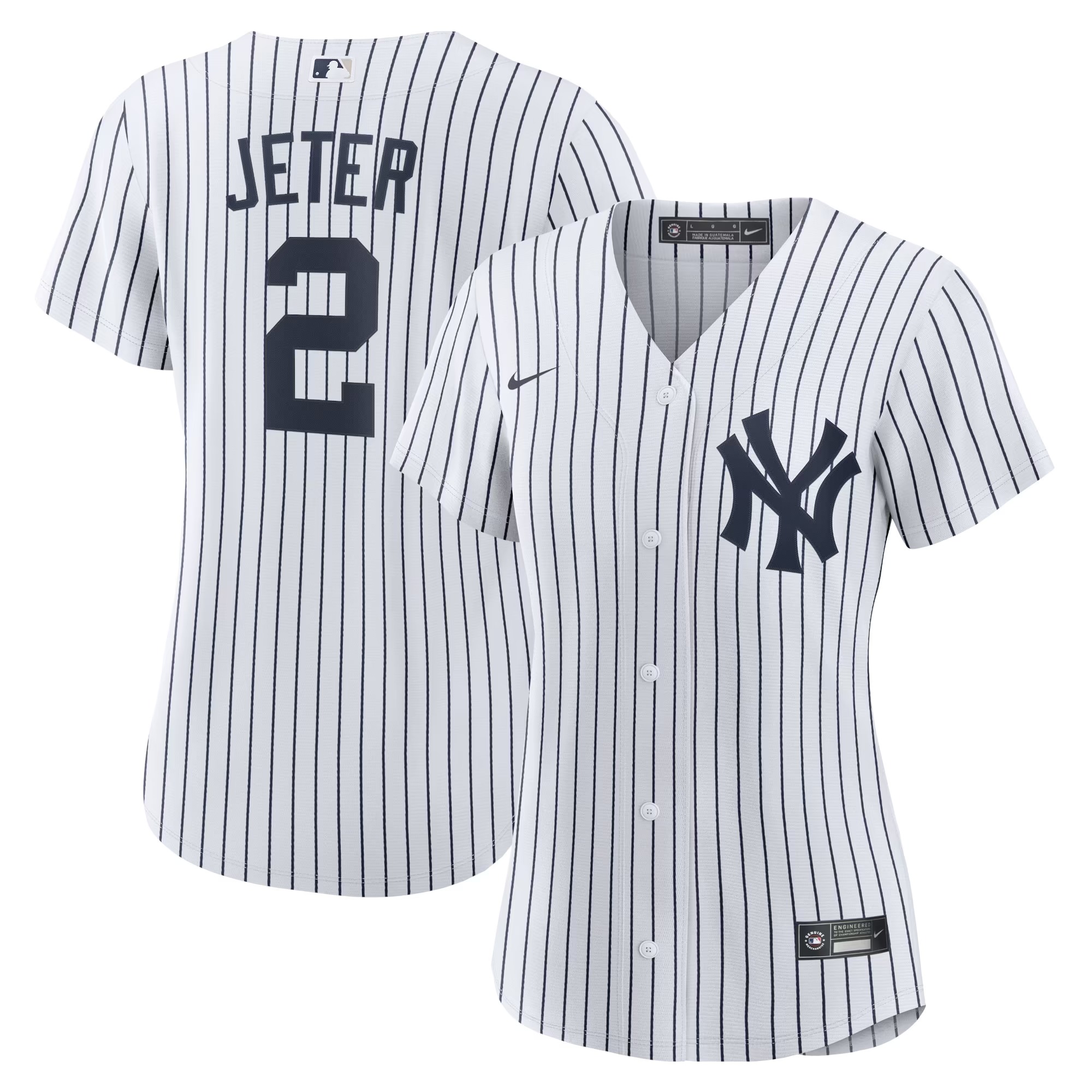 Hunk Wear - Derek Jeter New York Yankees Nike Women's Home Replica Player Name Jersey - White_Navy