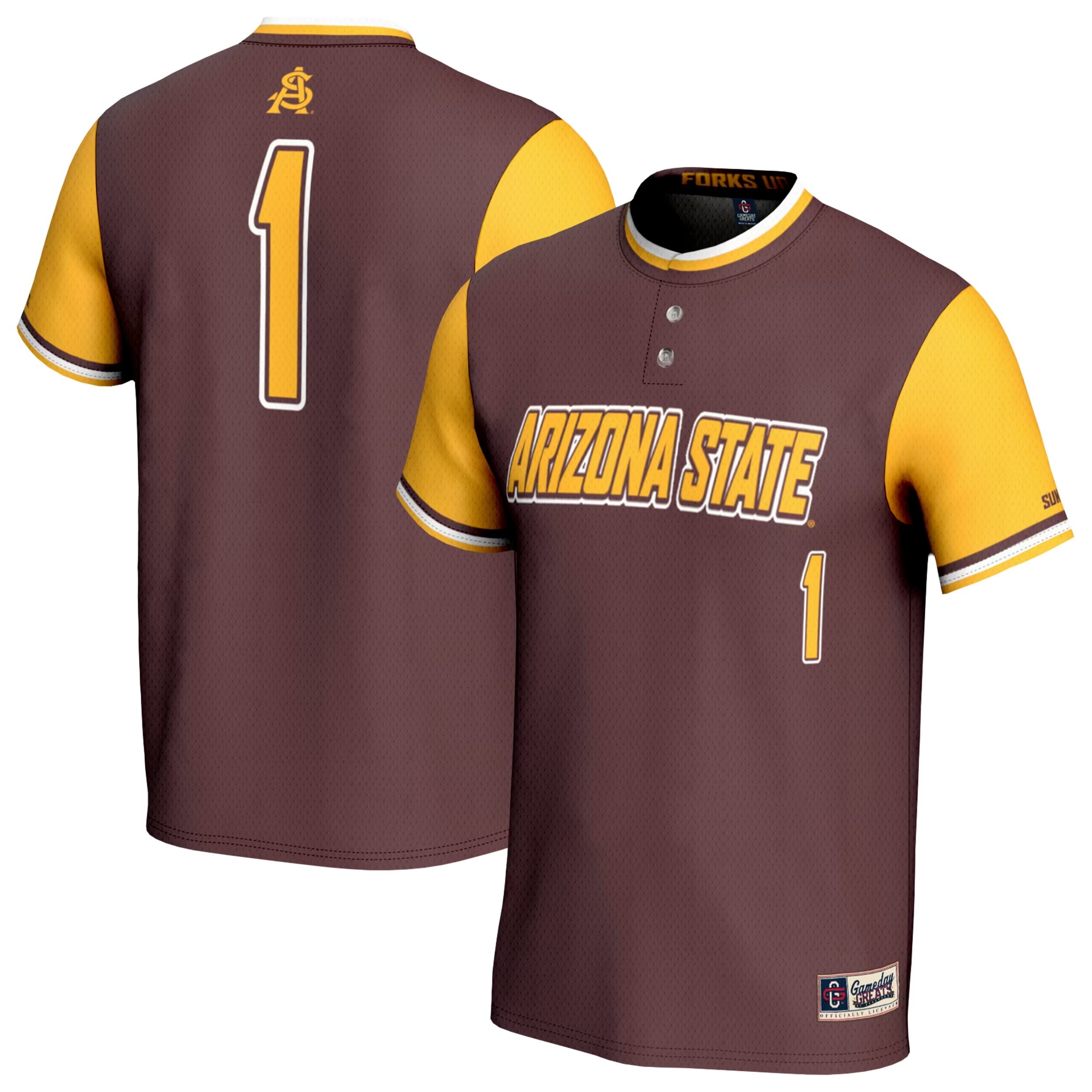 Hunk Wear - #1 Arizona State Sun Devils GameDay Greats Youth Lightweight Collegiate Softball Fashion Jersey - Maroon