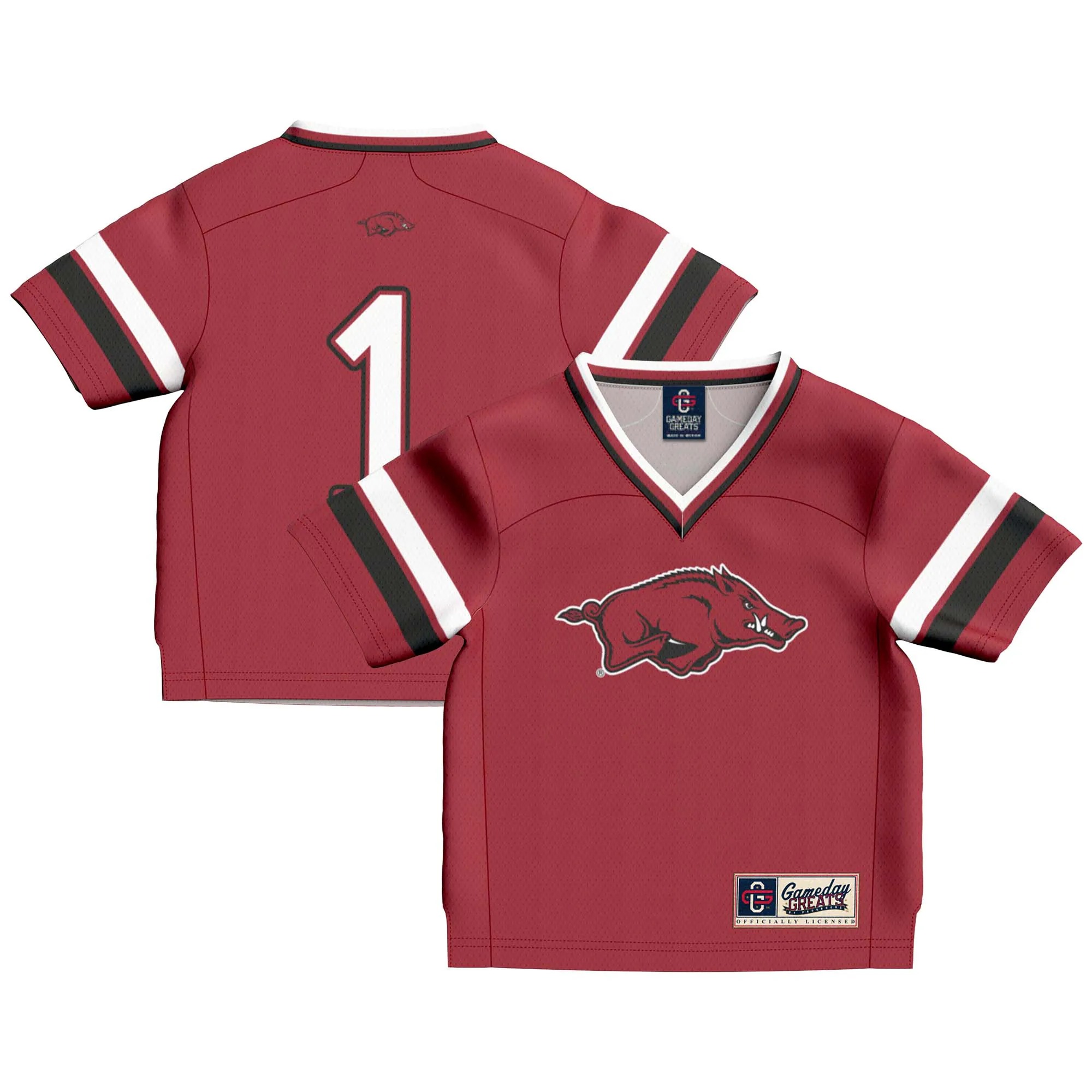 Hunk Wear - #1 Arkansas Razorbacks GameDay Greats Toddler Lightweight Collegiate Football Fashion Jersey - Cardinal